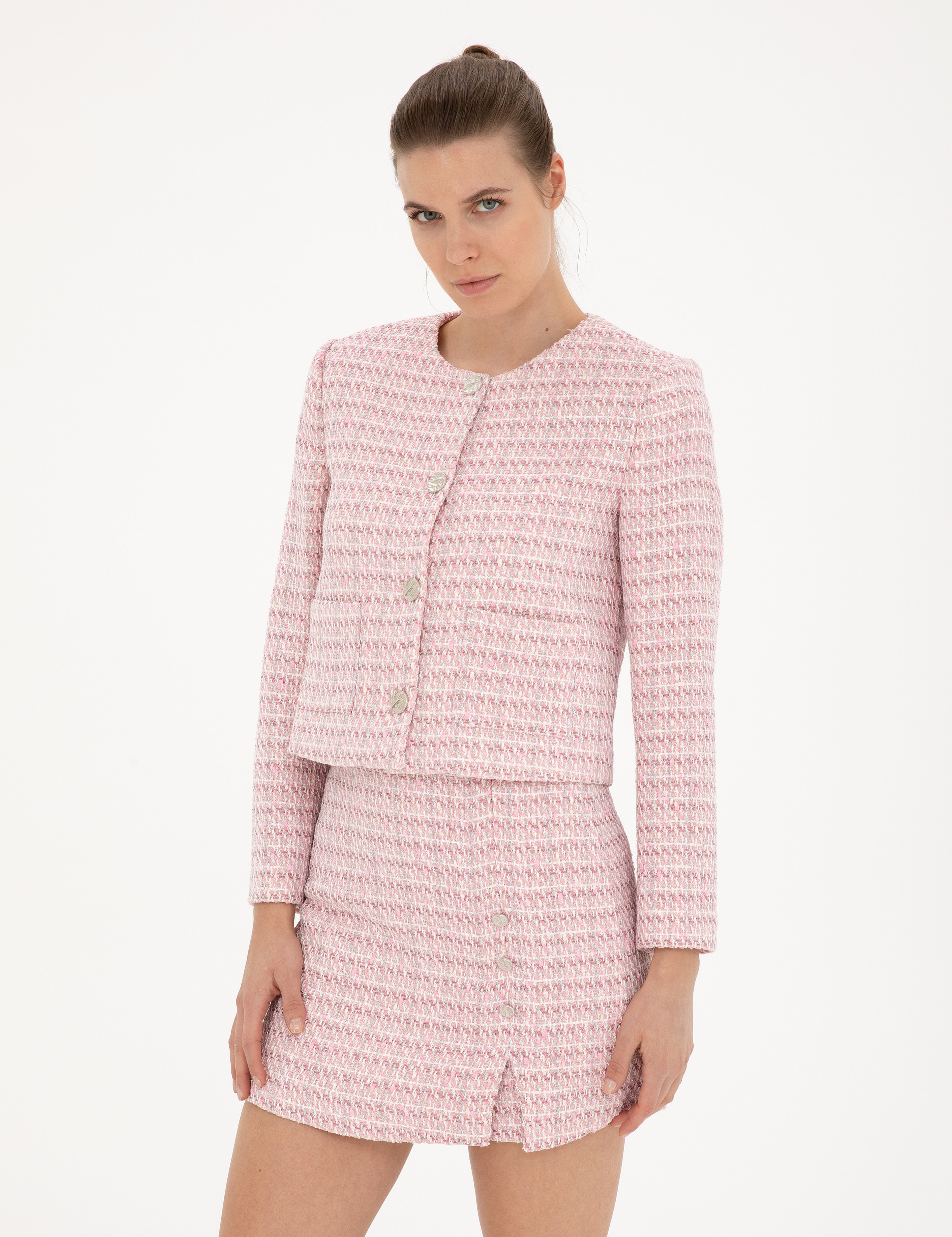Pembe Tüvit Crop Ceket - Image 1