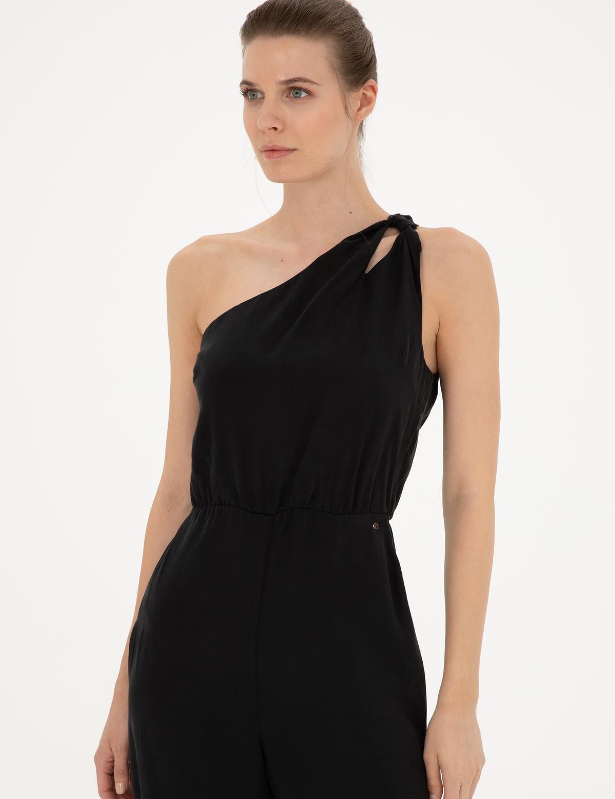 Siyah Tek Omuz Dokuma Tulum - 50285427011