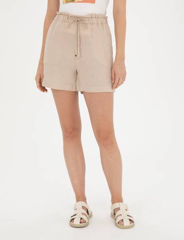 Kum Keten Comfort Fit Bermuda Şort