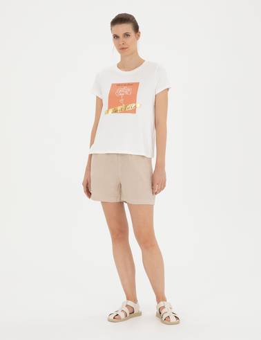 Kum Keten Comfort Fit Bermuda Şort