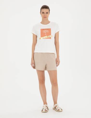 Kum Keten Comfort Fit Bermuda Şort