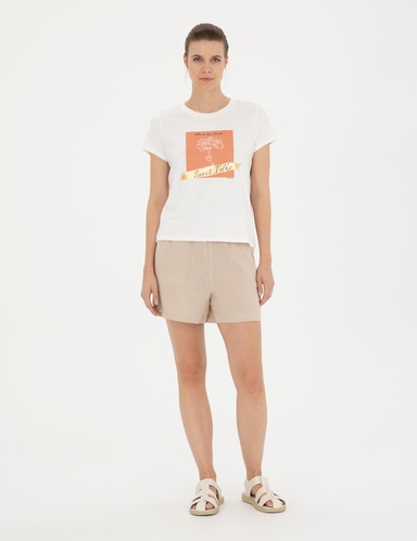 Kum Keten Comfort Fit Bermuda Şort