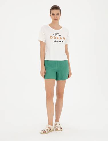Yeşil Keten Comfort Fit Bermuda Şort
