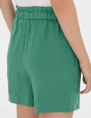 Yeşil Keten Comfort Fit Bermuda Şort