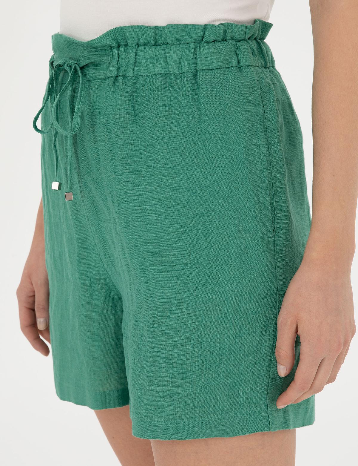 Yeşil Keten Comfort Fit Bermuda Şort - 50288406016