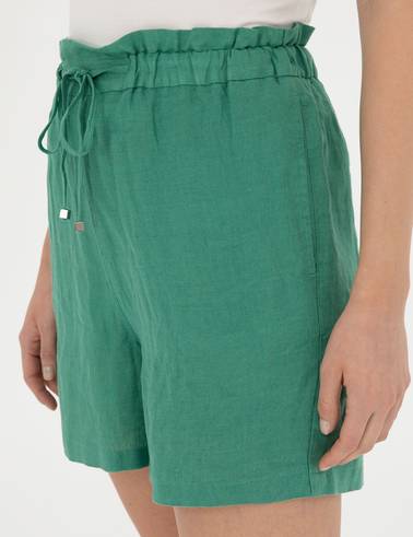 Yeşil Keten Comfort Fit Bermuda Şort