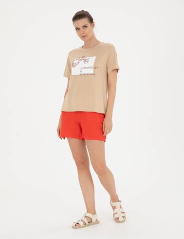 Nar Çiçeği Keten Comfort Fit Bermuda Şort