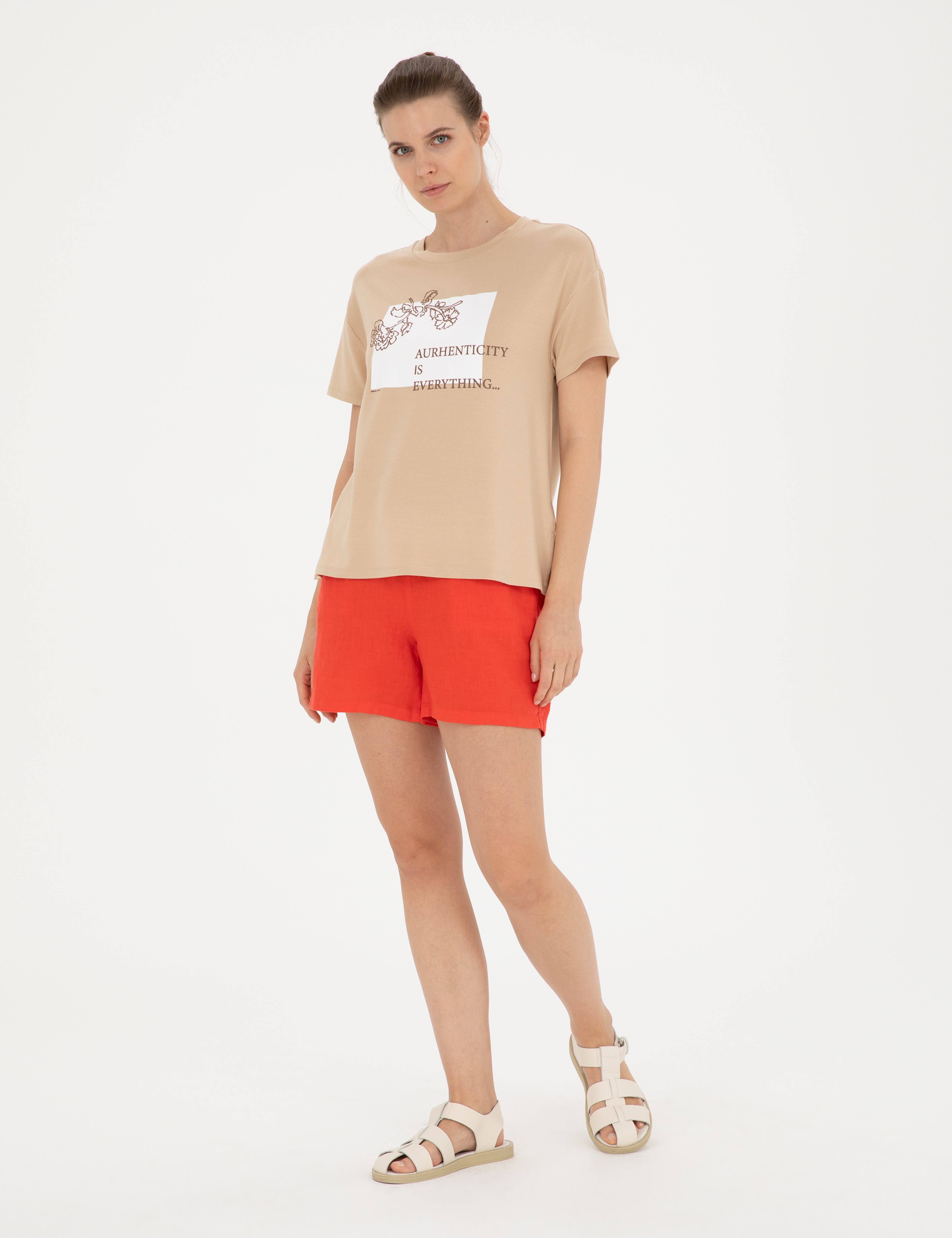 Nar Çiçeği Keten Comfort Fit Bermuda Şort - Image 3