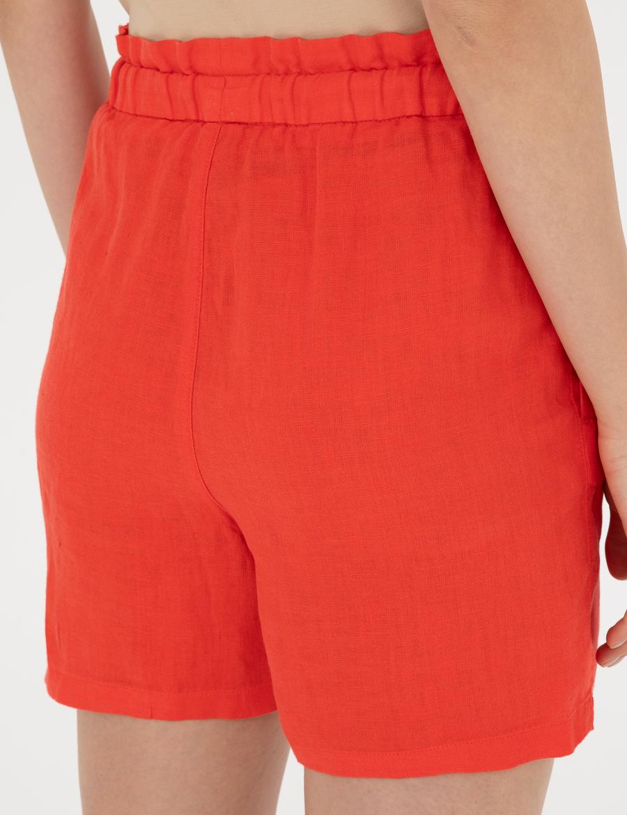 Nar Çiçeği Keten Comfort Fit Bermuda Şort