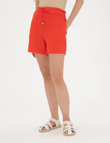 Nar Çiçeği Keten Comfort Fit Bermuda Şort