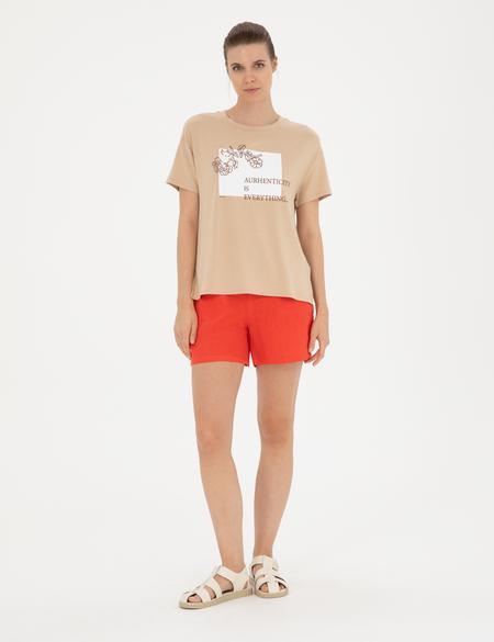 Nar Çiçeği Keten Comfort Fit Bermuda Şort - 50288406059