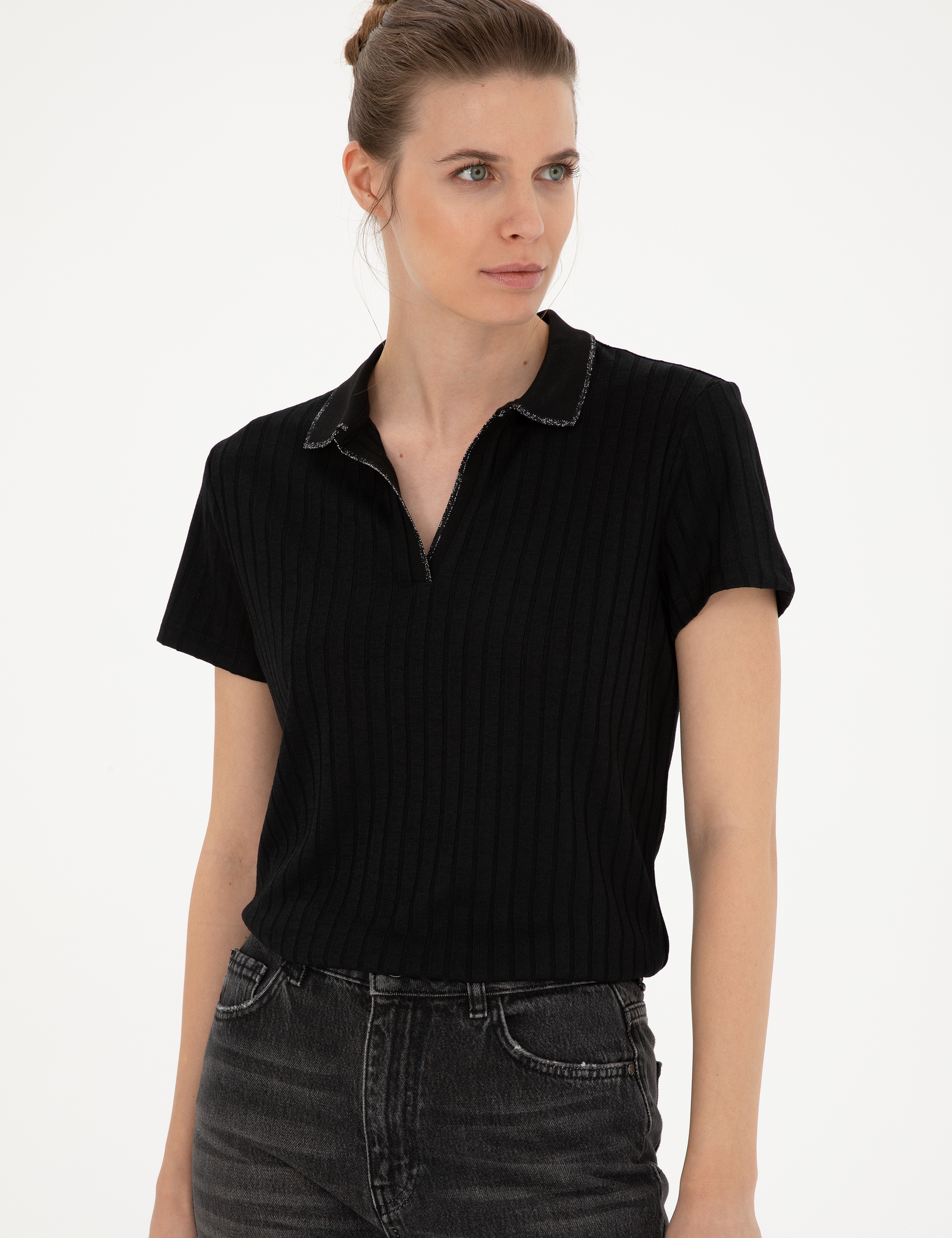 Siyah Slim Fit Triko Tişört - Image 3