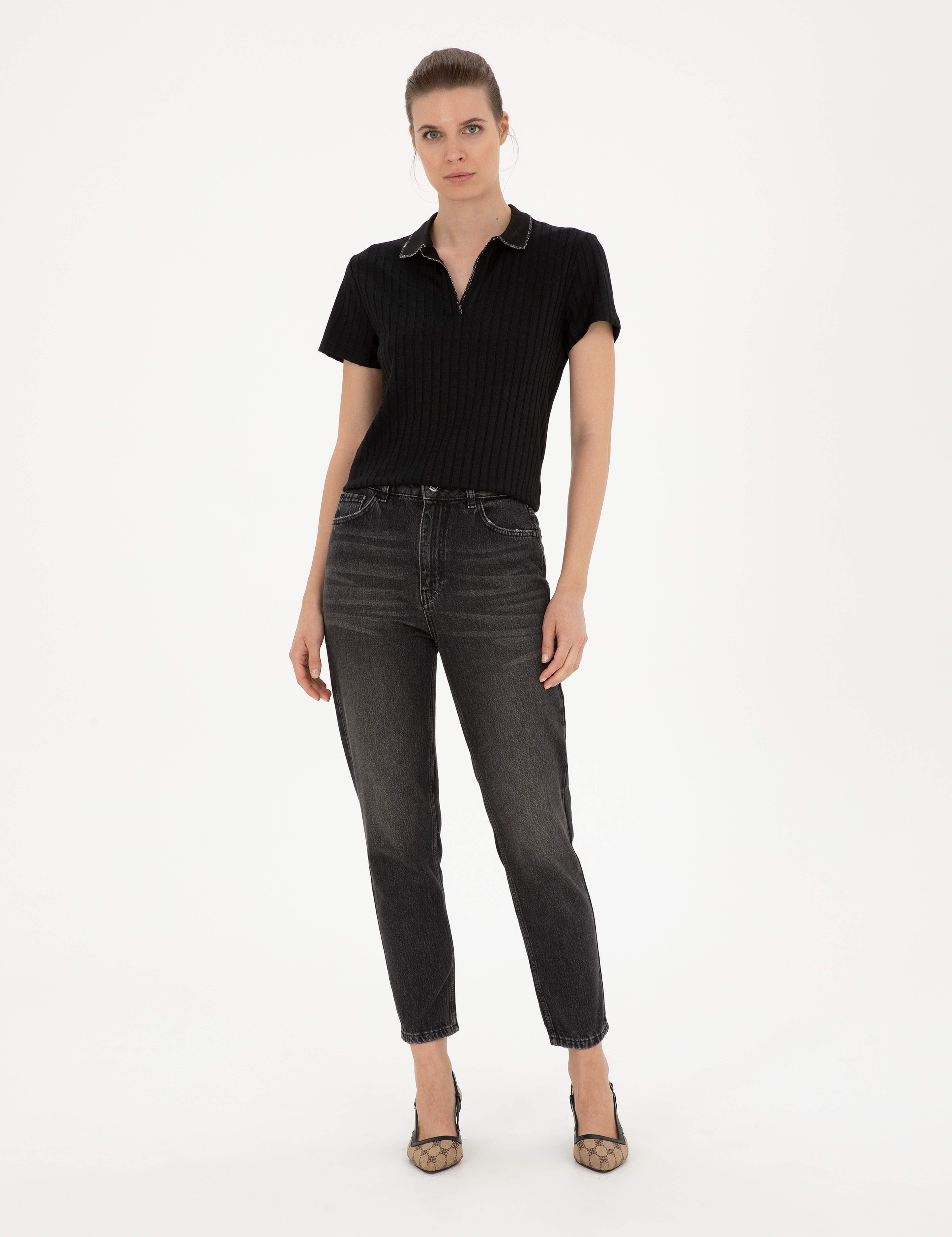 Siyah Slim Fit Triko Tişört - Image 4