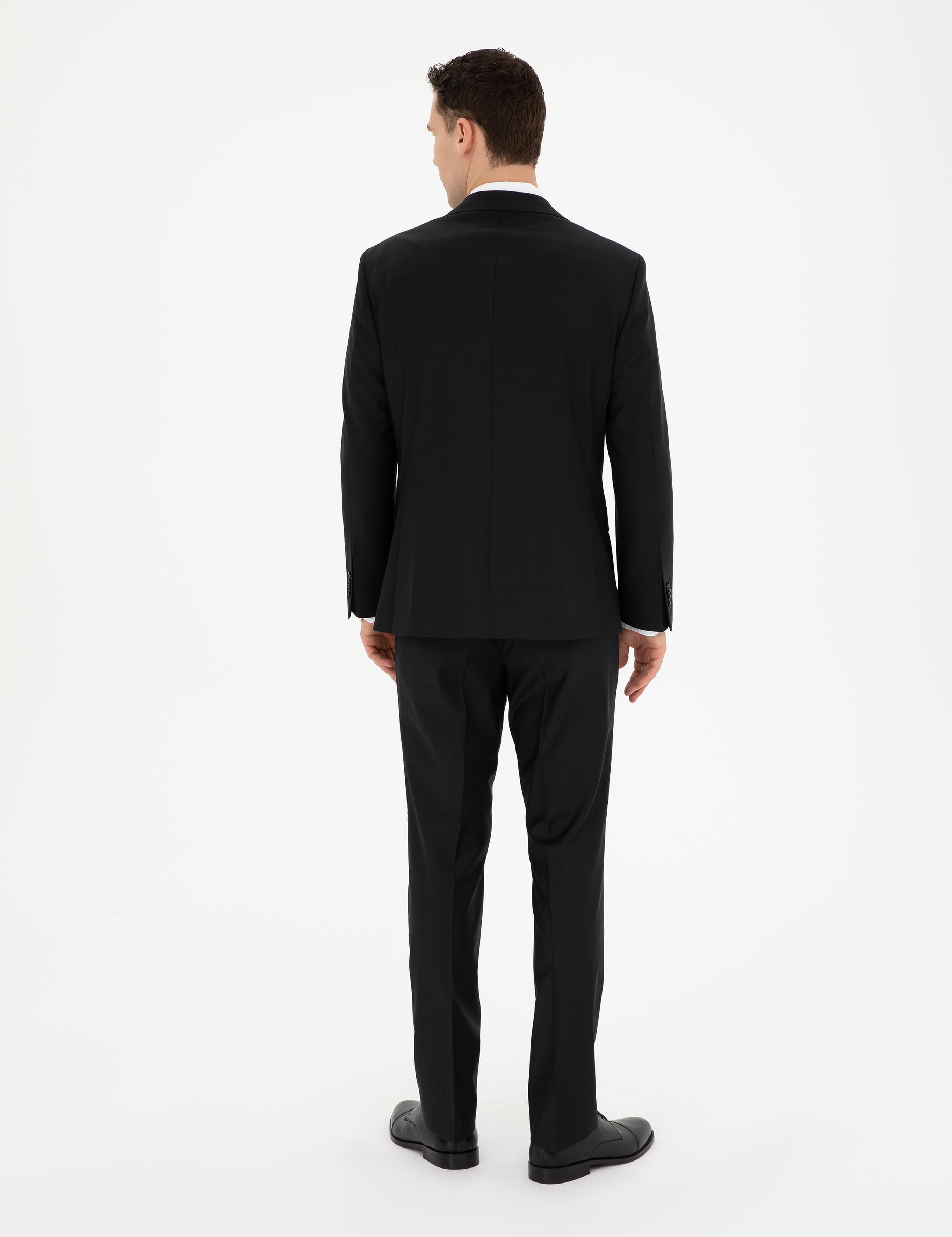 Siyah Slim Fit Yün Karışımlı Takım Elbise