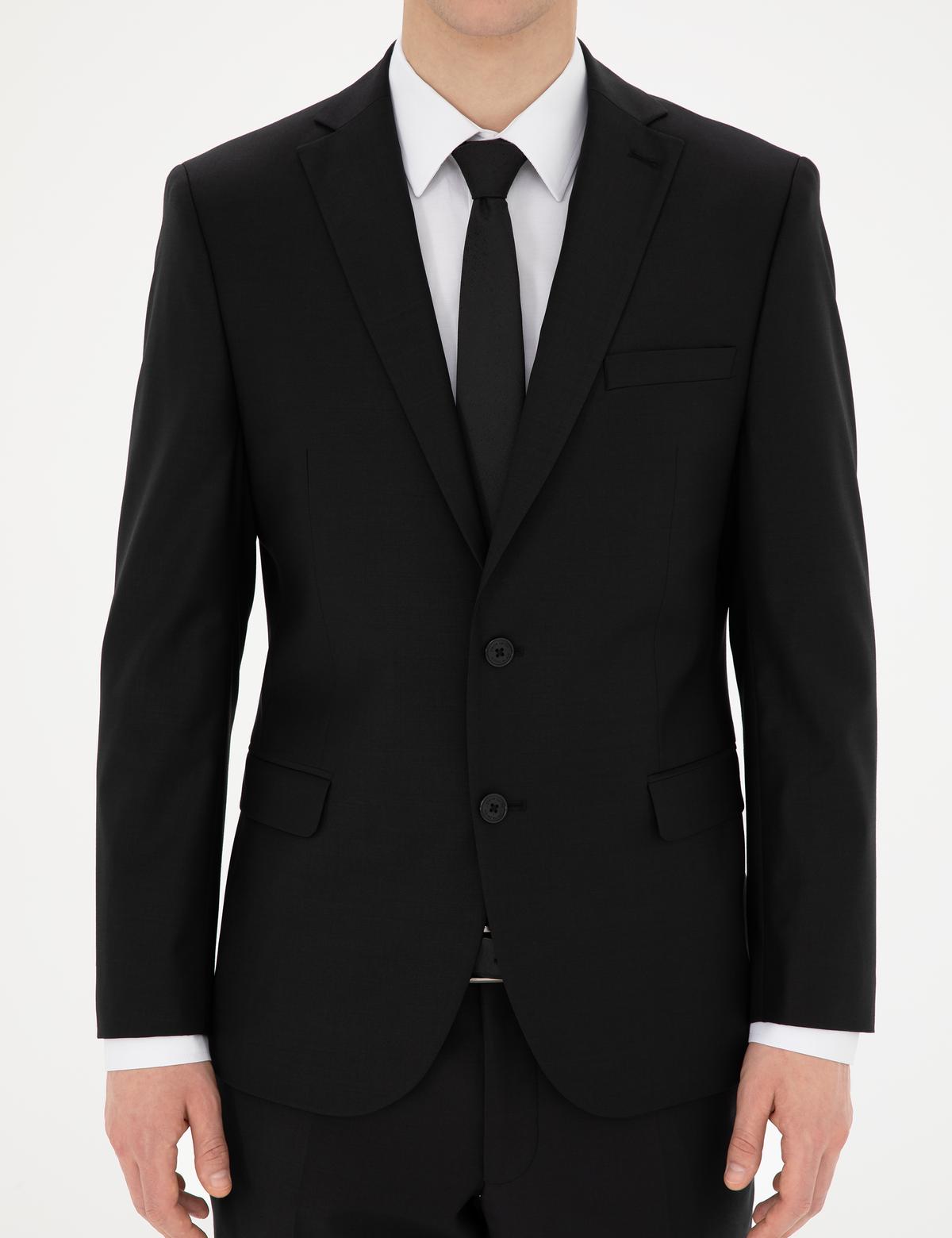 Siyah Slim Fit Yün Karışımlı Takım Elbise - 50272564026