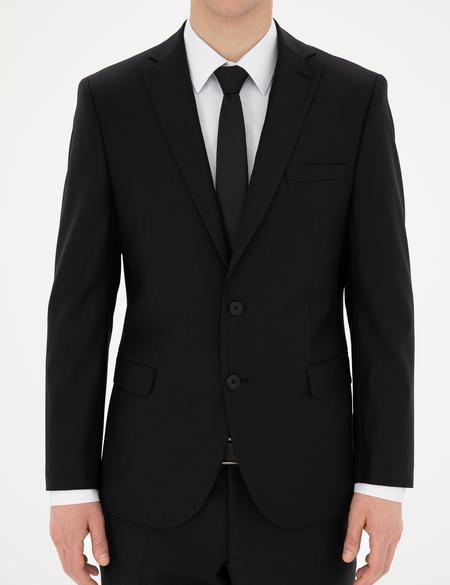 Siyah Slim Fit Yün Karışımlı Takım Elbise - 50272564026