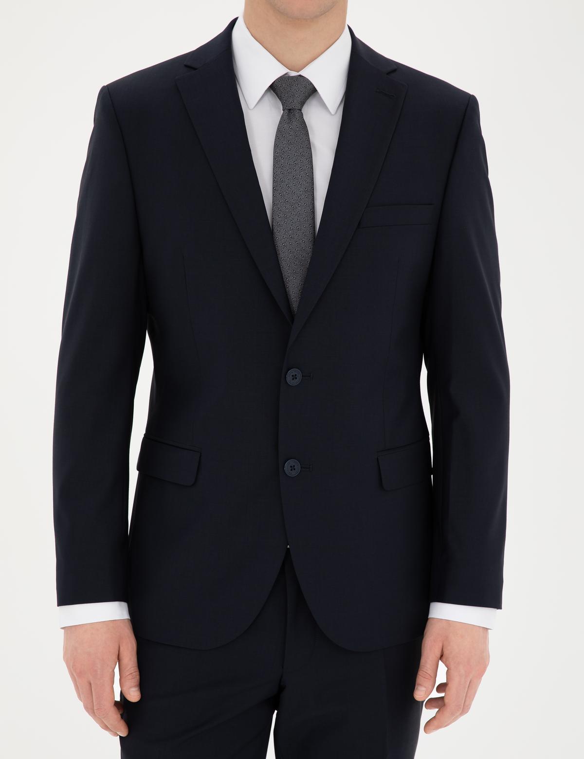 Lacivert Slim Fit Yün Karışımlı Takım Elbise - 50272564044