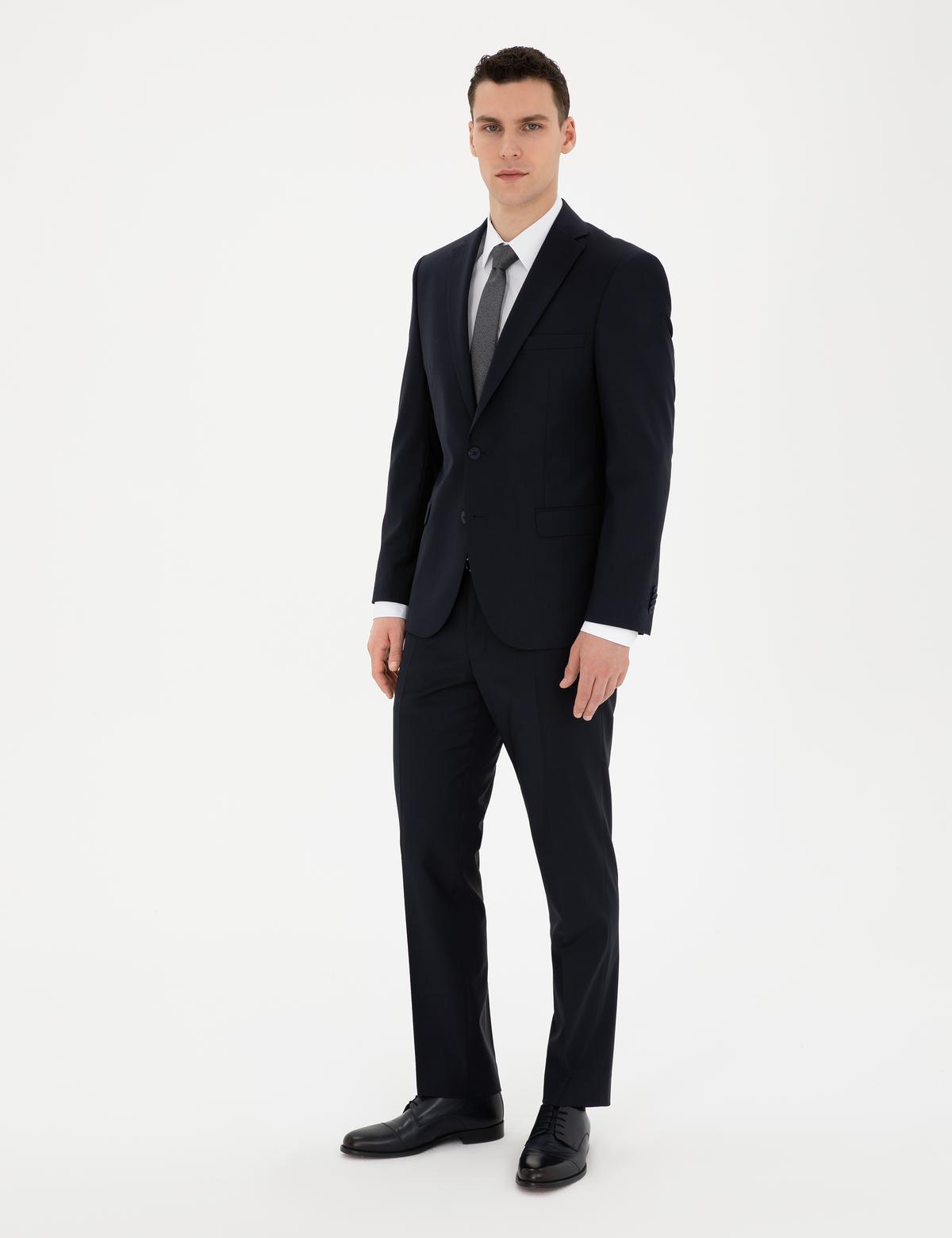 Lacivert Slim Fit Yün Karışımlı Takım Elbise - 50272564044