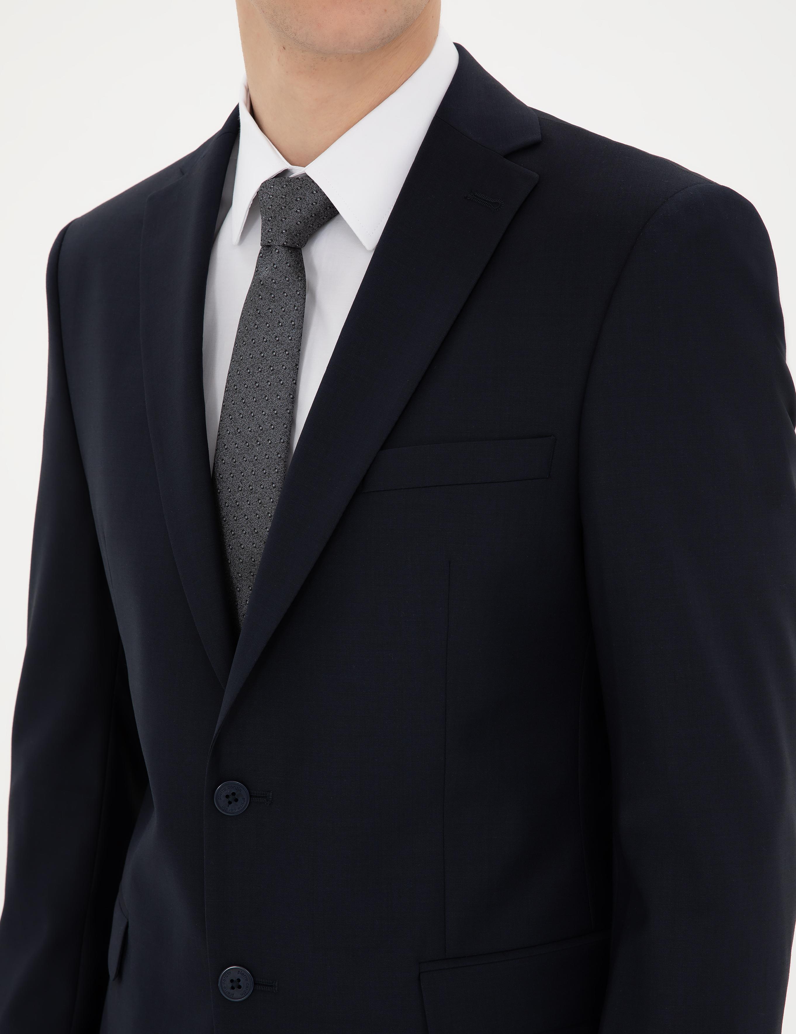 Lacivert Slim Fit Yün Karışımlı Takım Elbise