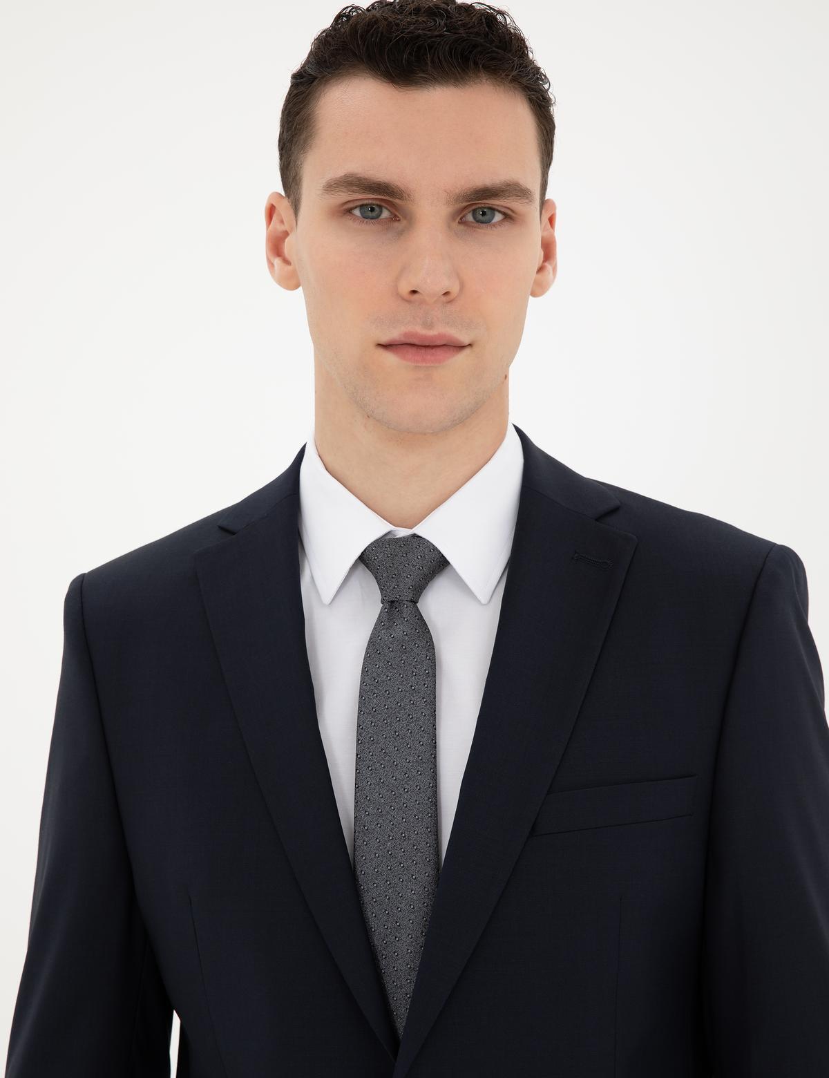 Lacivert Slim Fit Yün Karışımlı Takım Elbise - 50272564044