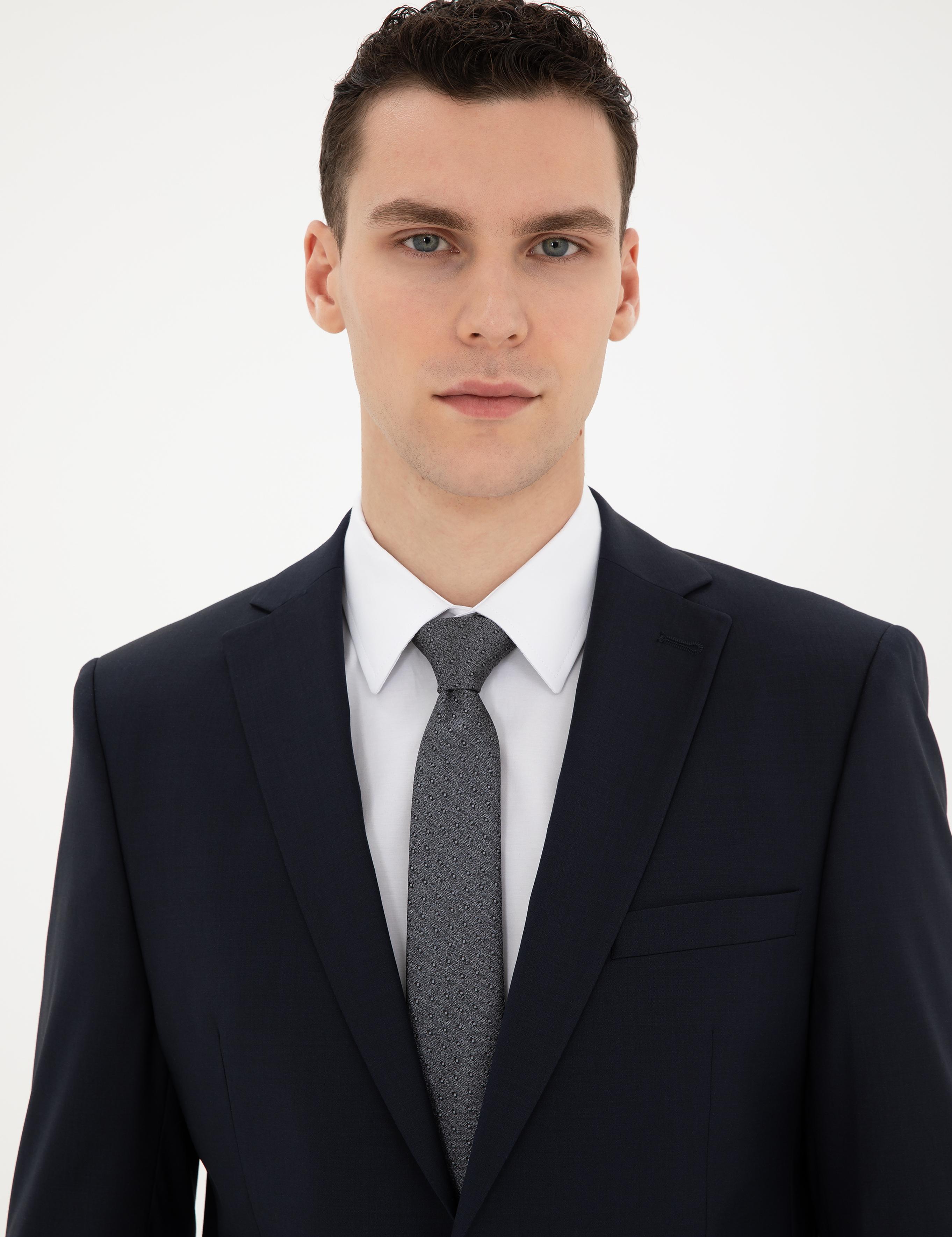 Lacivert Slim Fit Yün Karışımlı Takım Elbise