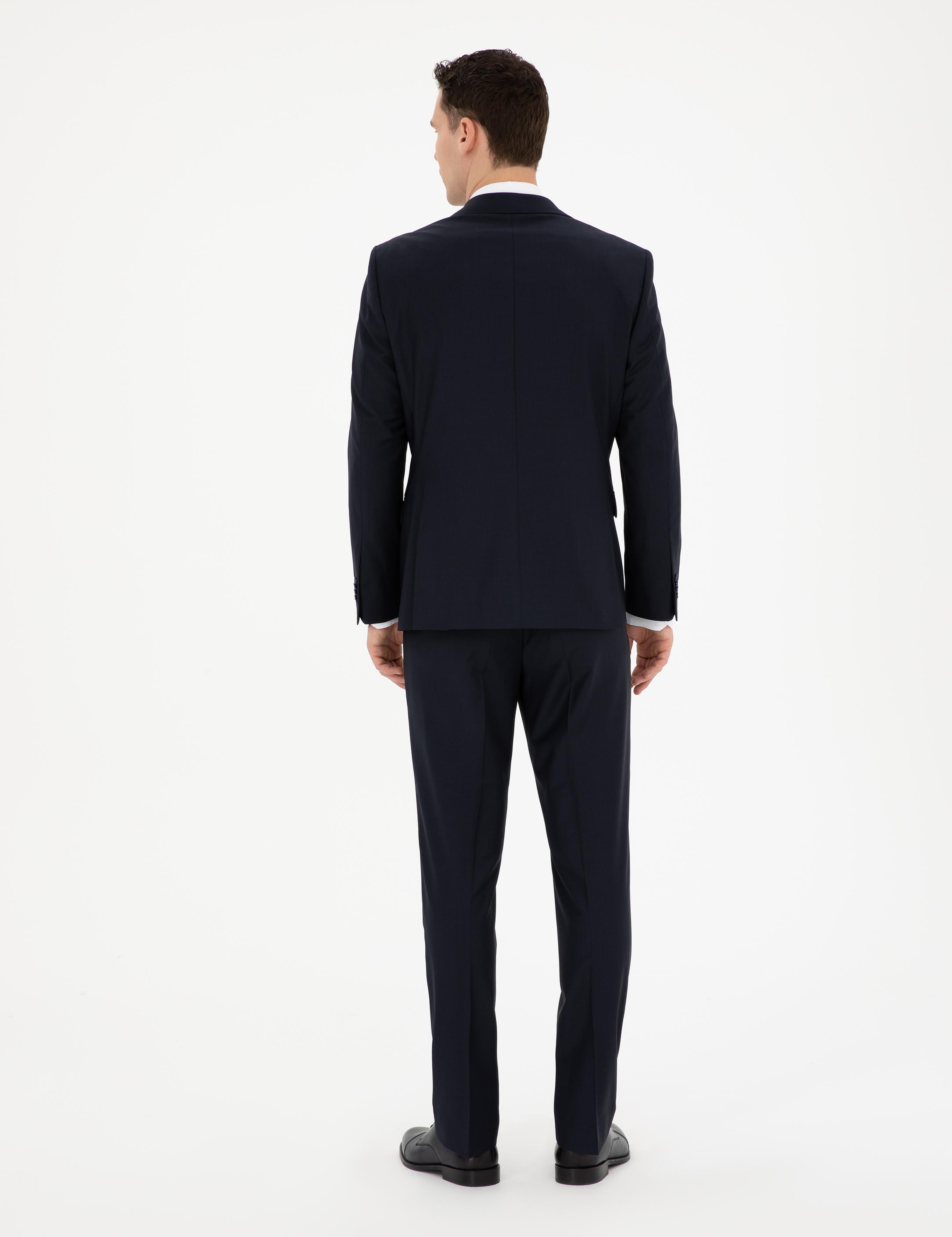 Lacivert Slim Fit Yün Karışımlı Takım Elbise