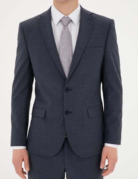 Koyu Mavi Slim Fit Yün Karışımlı Takım Elbise - 50272564077