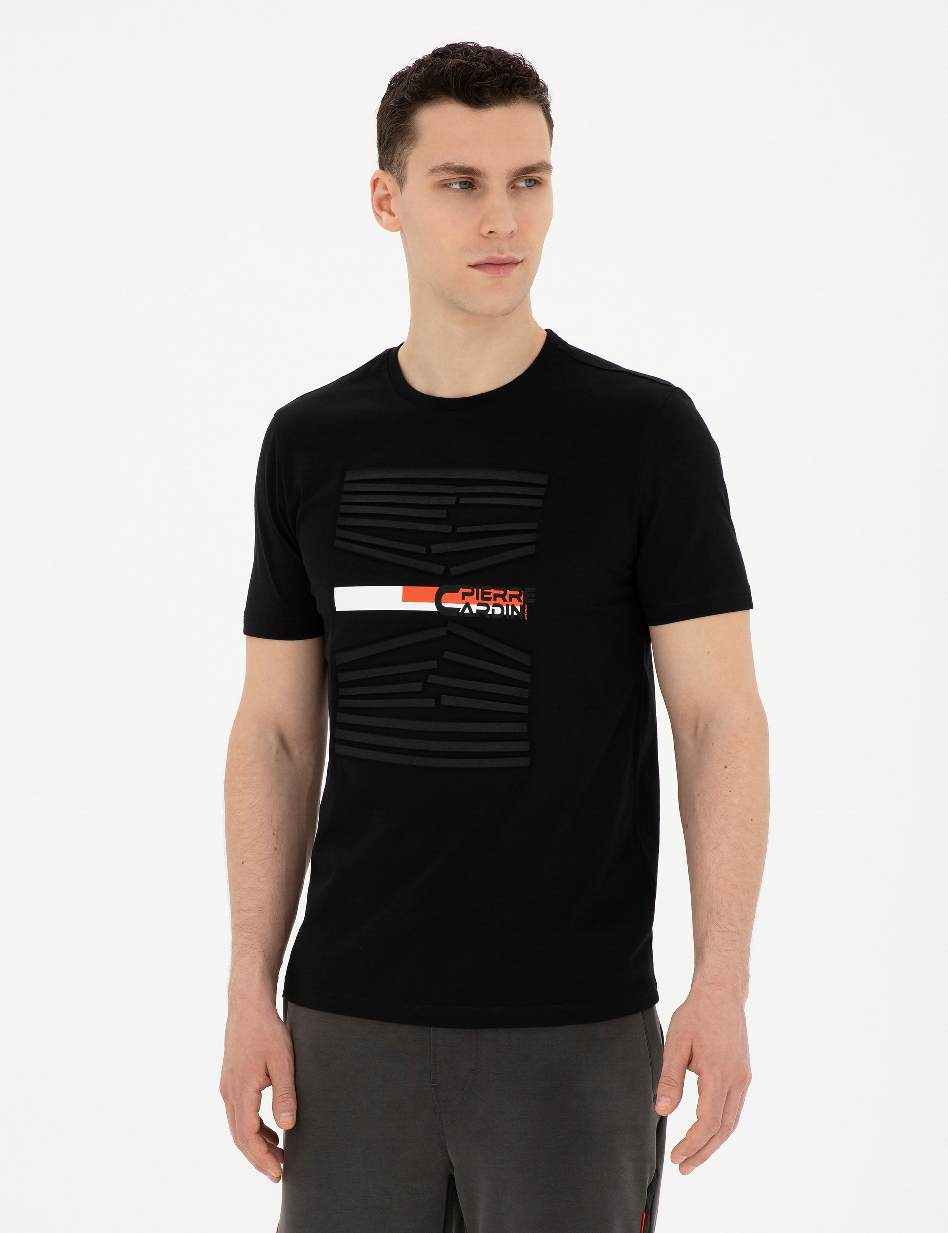 Siyah Slim Fit %100 Pamuk Bisiklet Yaka Tişört - Image 1