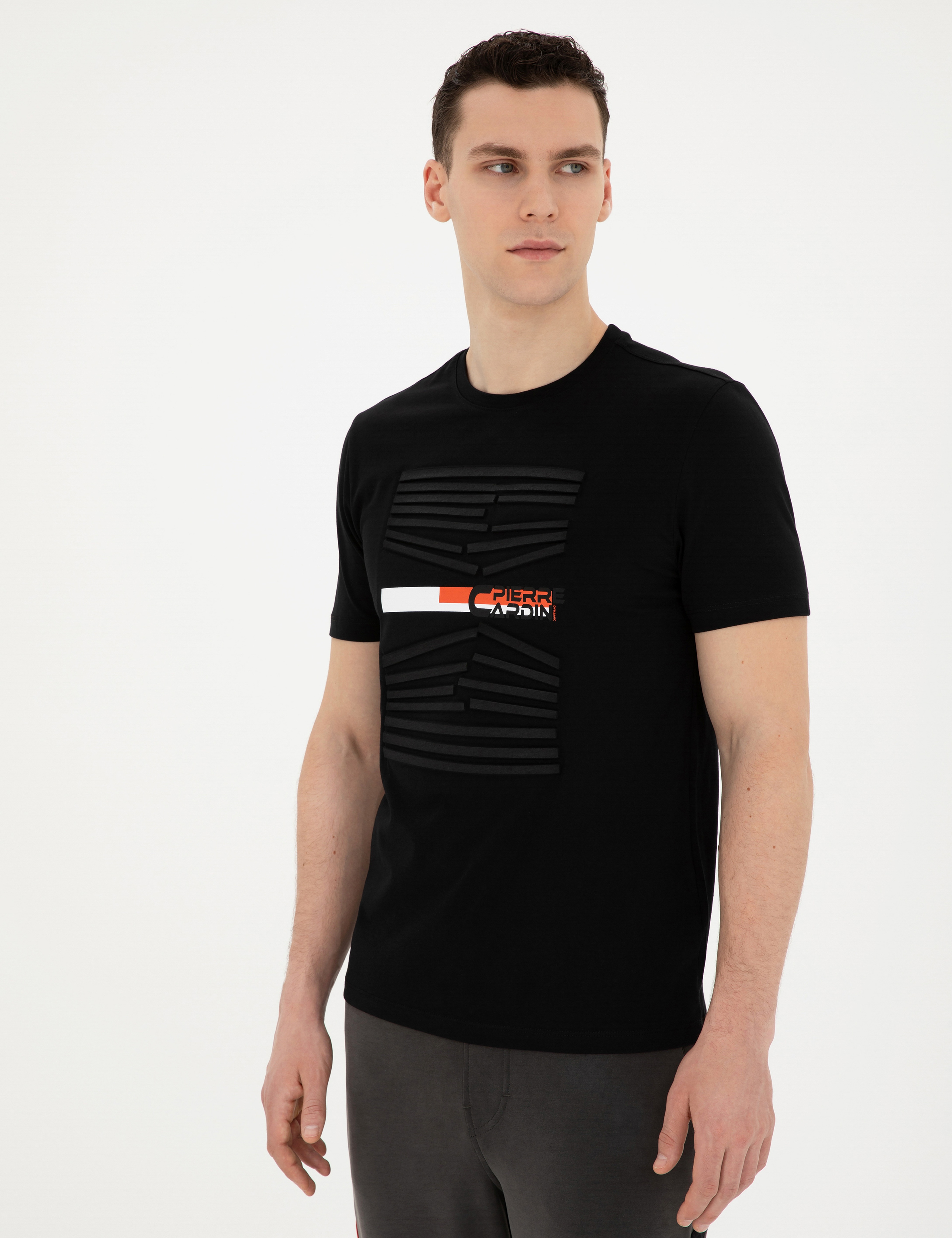 Siyah Slim Fit %100 Pamuk Bisiklet Yaka Tişört - Image 3