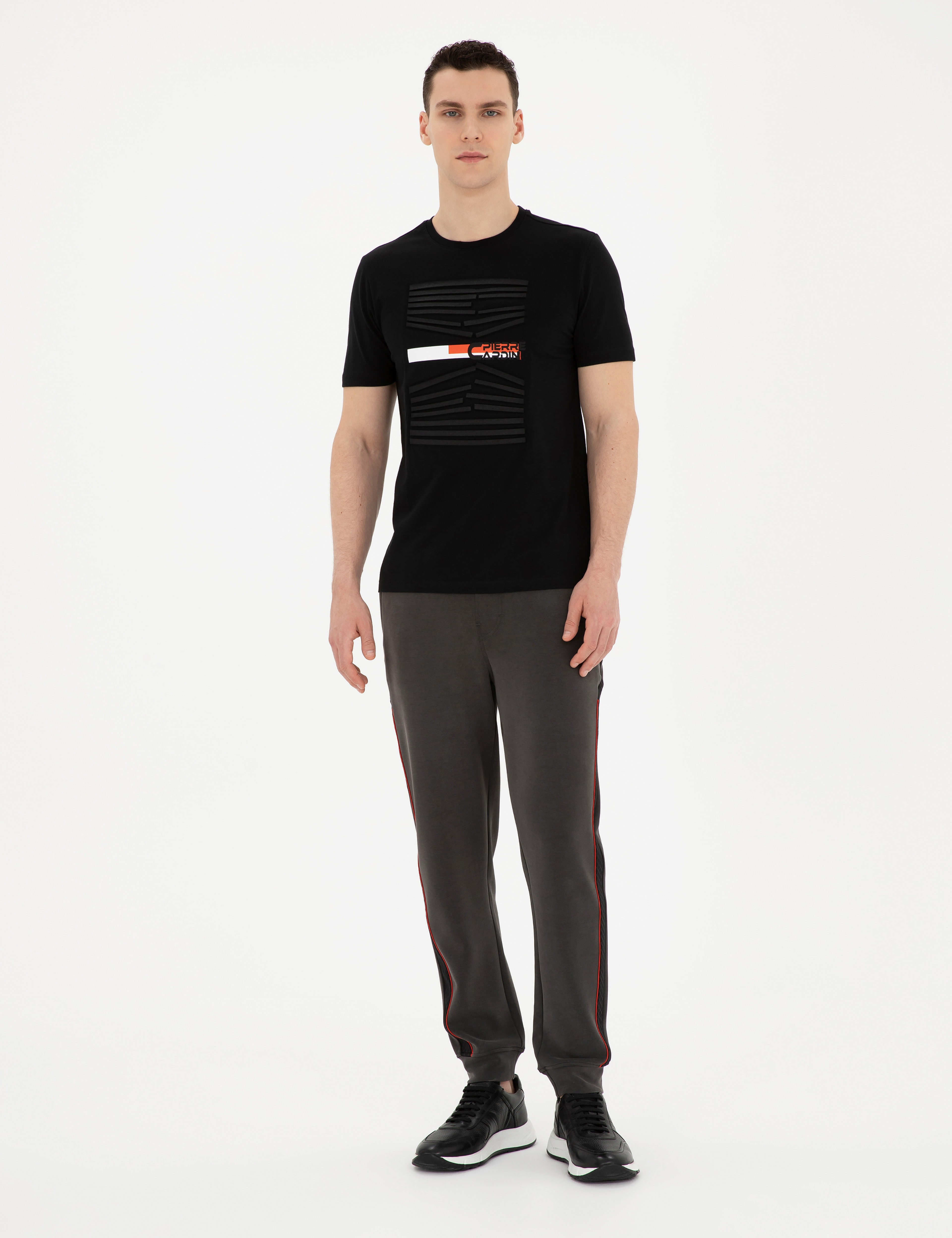 Siyah Slim Fit %100 Pamuk Bisiklet Yaka Tişört