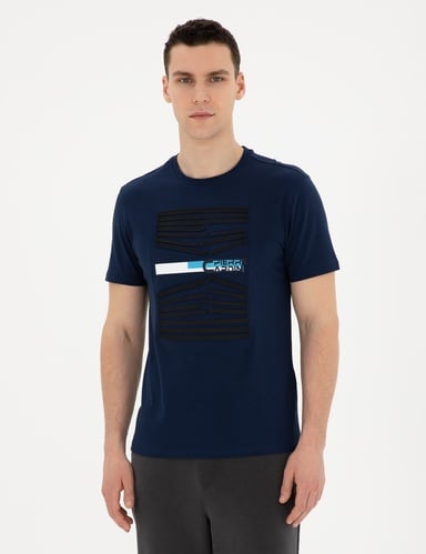Lacivert Slim Fit %100 Pamuk Bisiklet Yaka Tişört