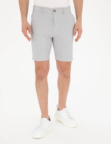 Gri Slim Fit Gofre Dokuma Şort