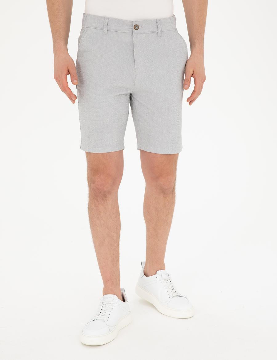 Gri Slim Fit Gofre Dokuma Şort