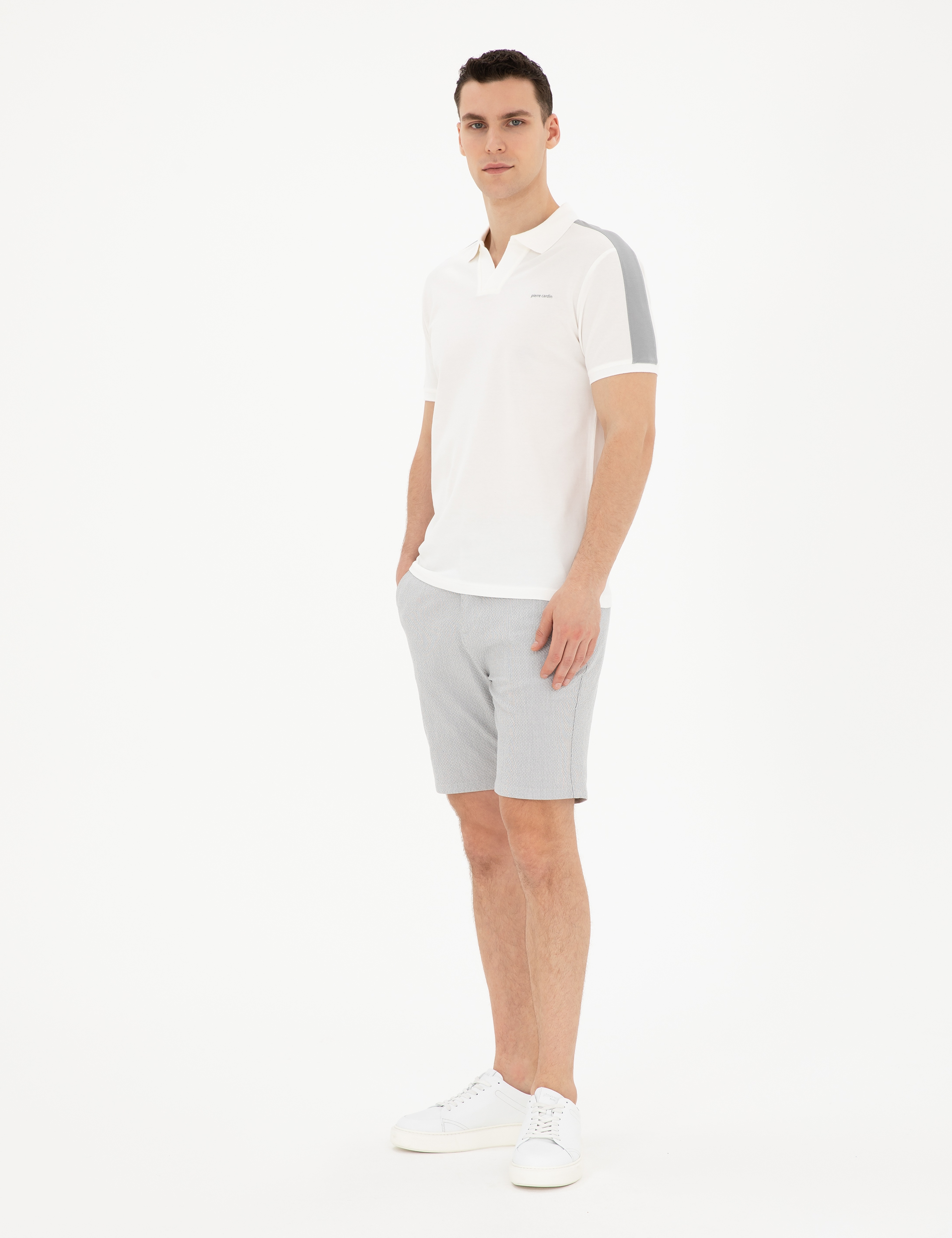 Gri Slim Fit Gofre Dokuma Şort
