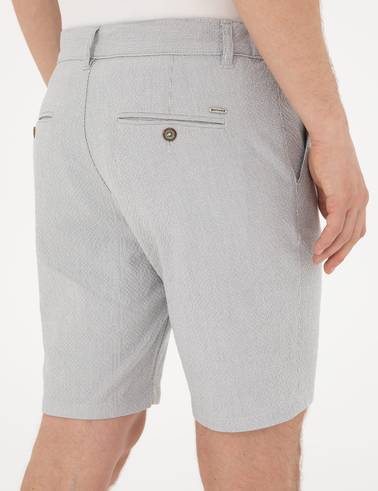 Gri Slim Fit Gofre Dokuma Şort