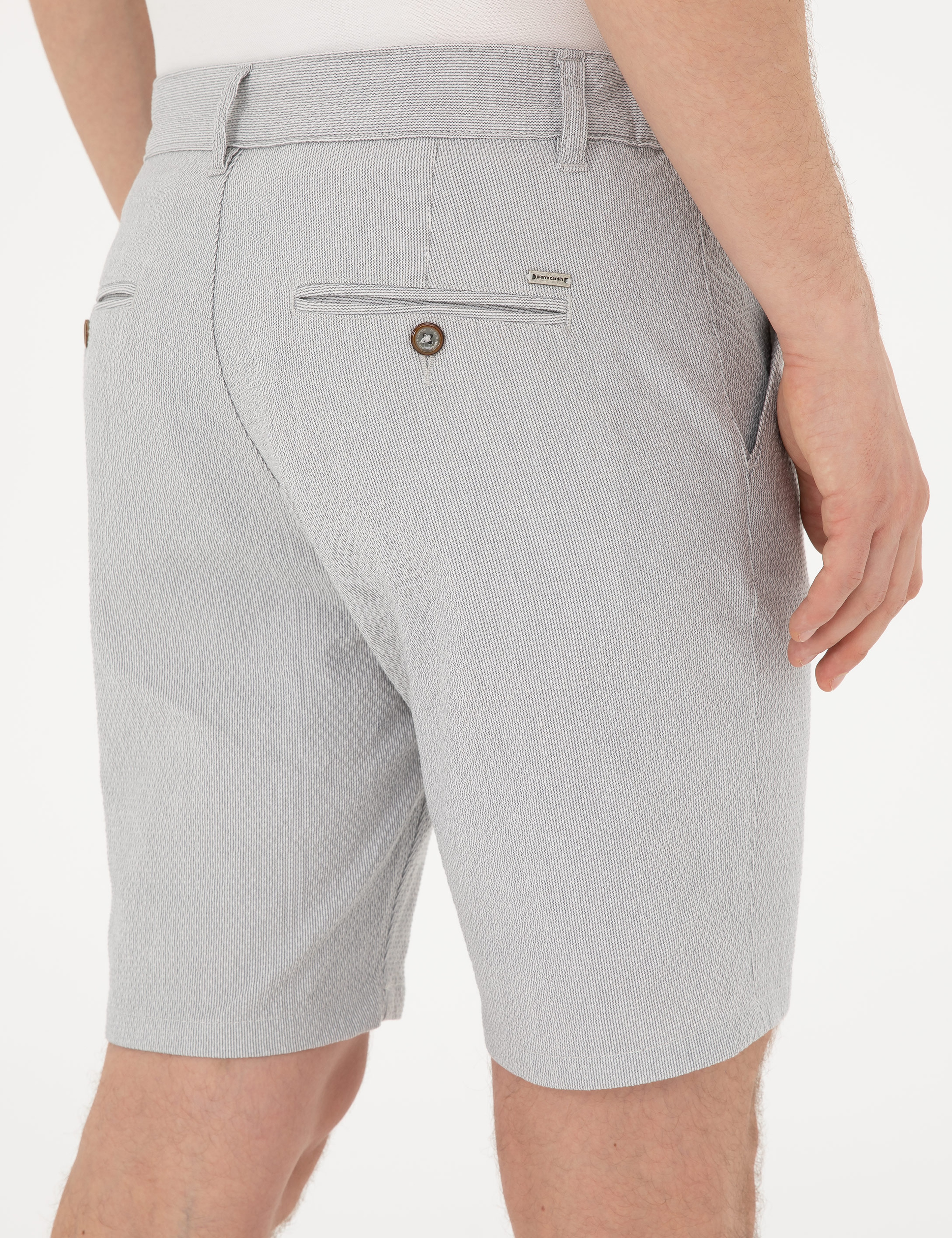Gri Slim Fit Gofre Dokuma Şort