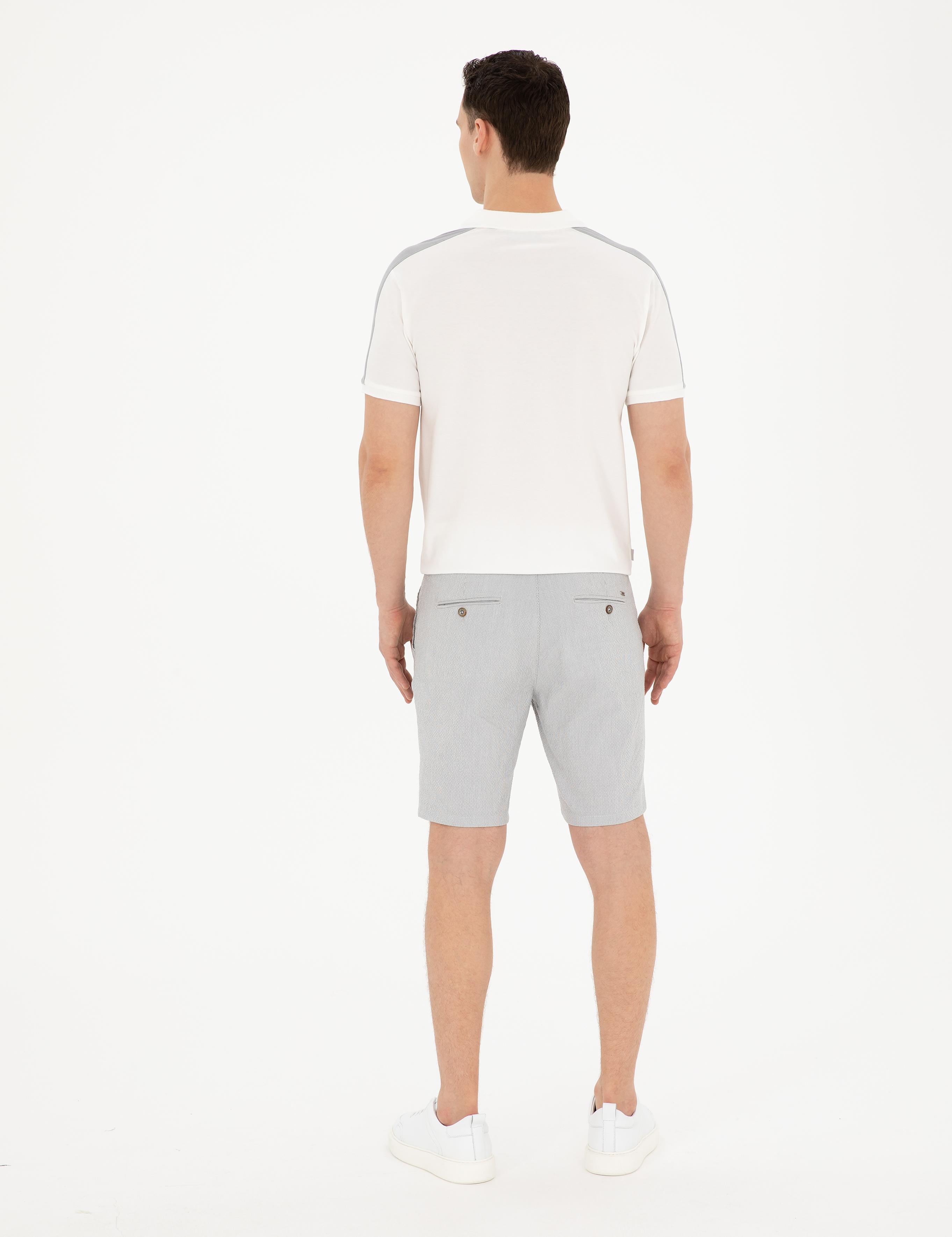 Gri Slim Fit Gofre Dokuma Şort