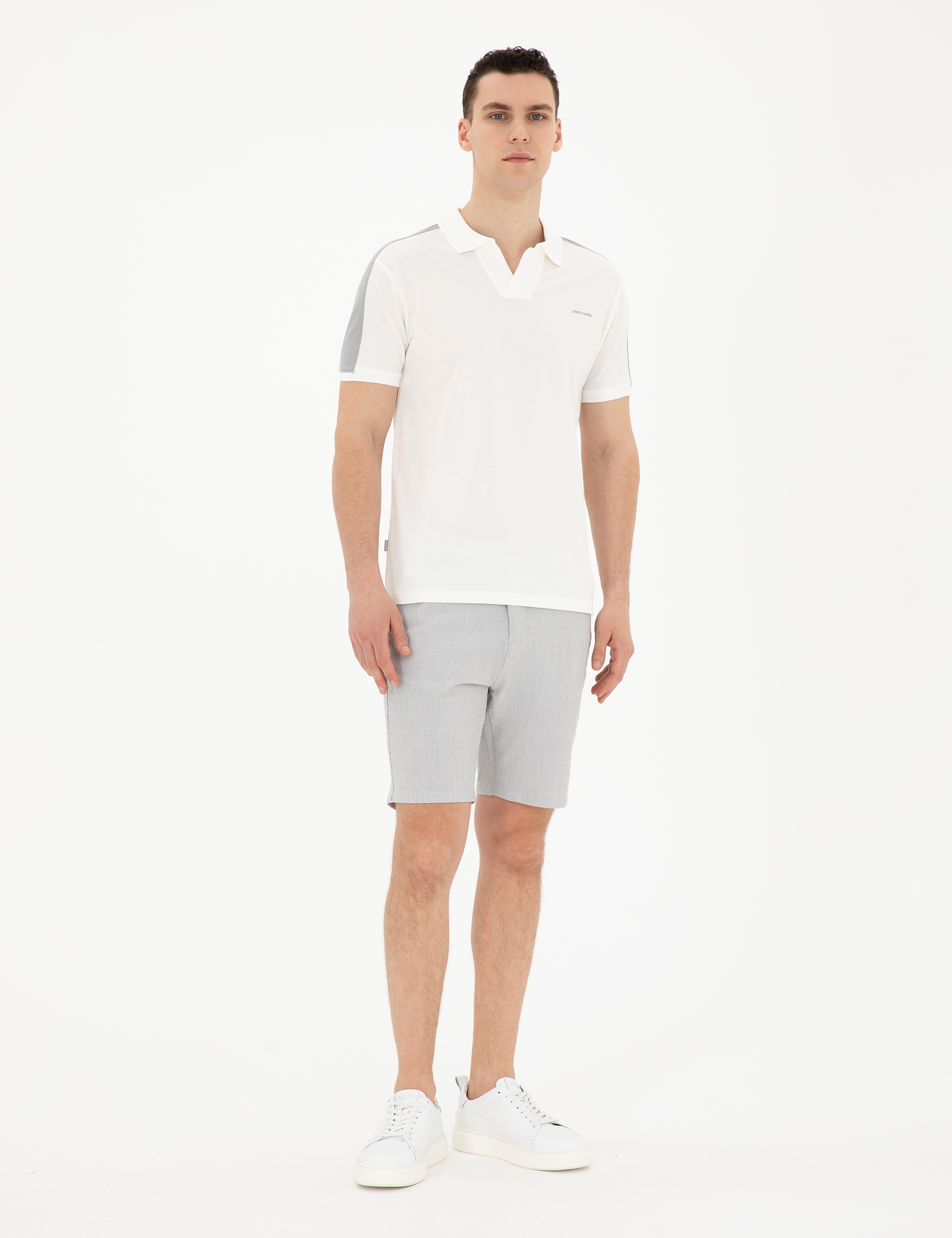Gri Slim Fit Gofre Dokuma Şort - Image 3