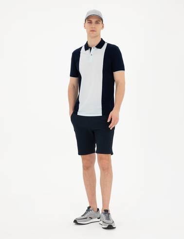 Lacivert Slim Fit Gofre Dokuma Şort