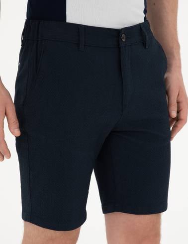 Lacivert Slim Fit Gofre Dokuma Şort