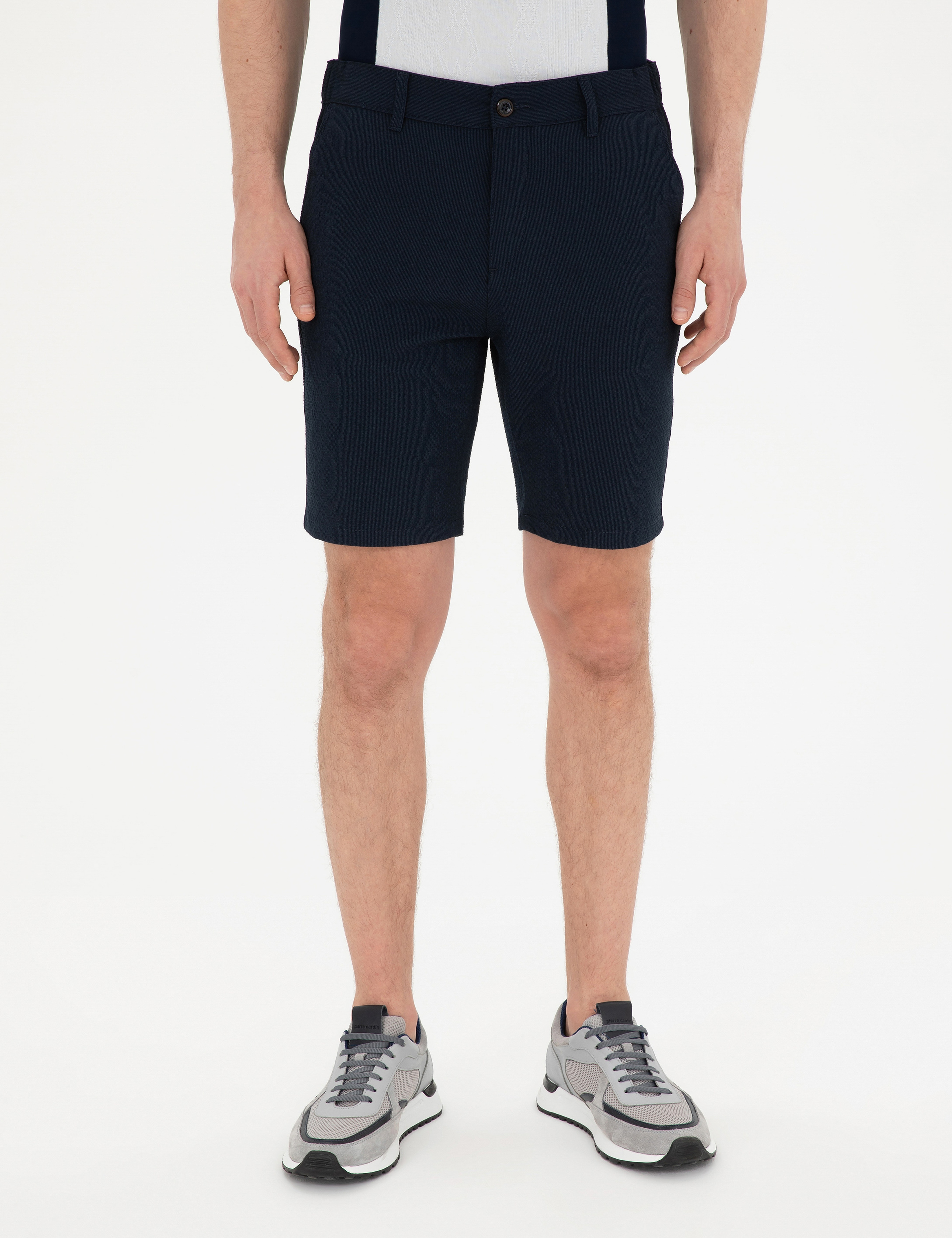 Lacivert Slim Fit Gofre Dokuma Şort - Image 2
