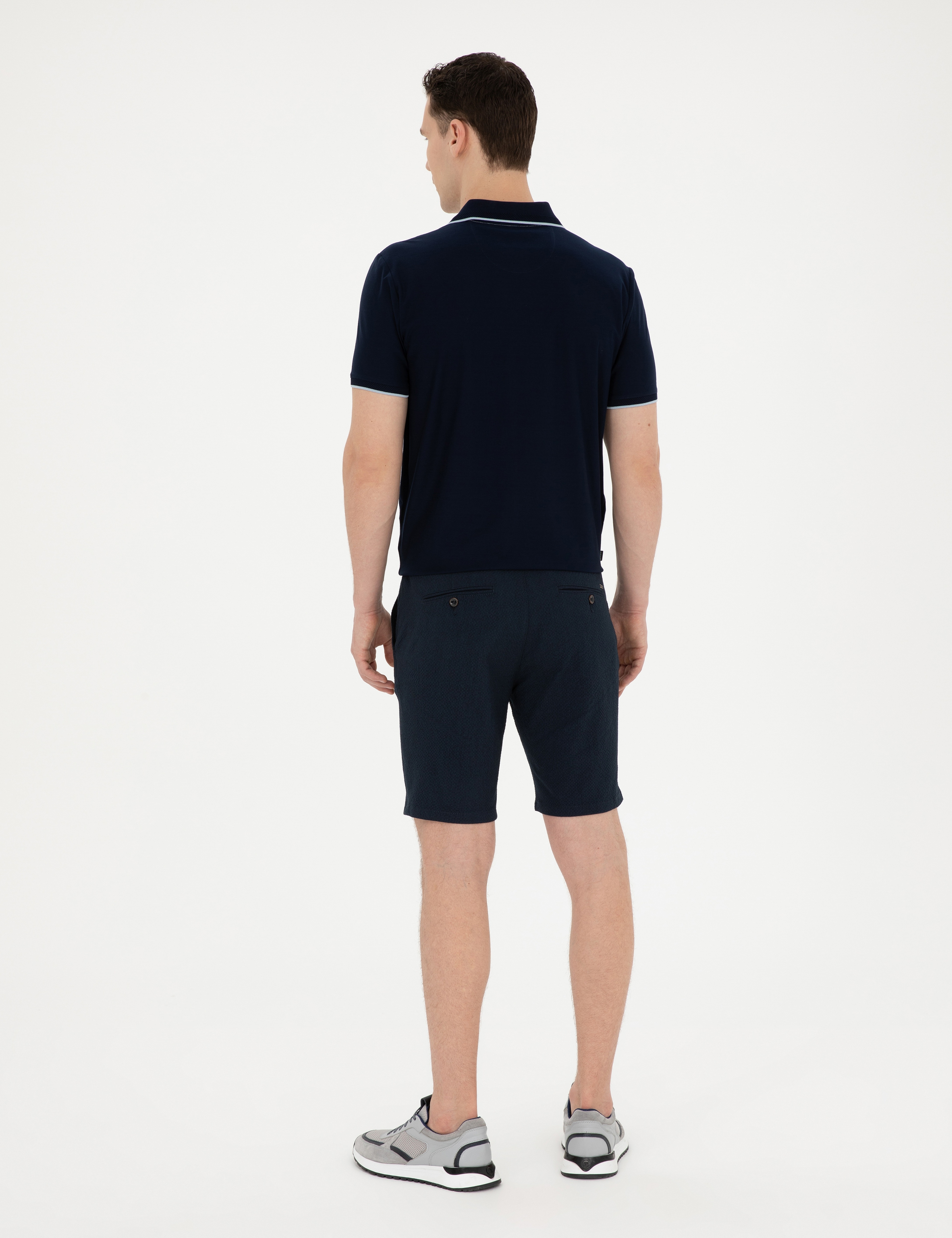 Lacivert Slim Fit Gofre Dokuma Şort - Image 4