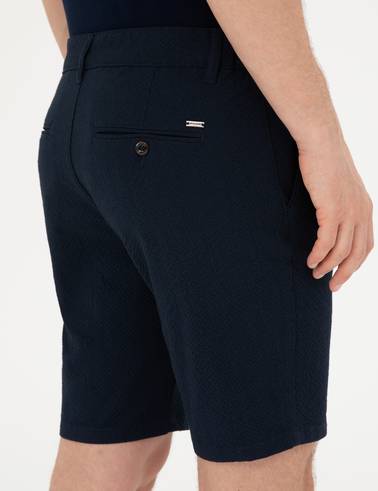 Lacivert Slim Fit Gofre Dokuma Şort