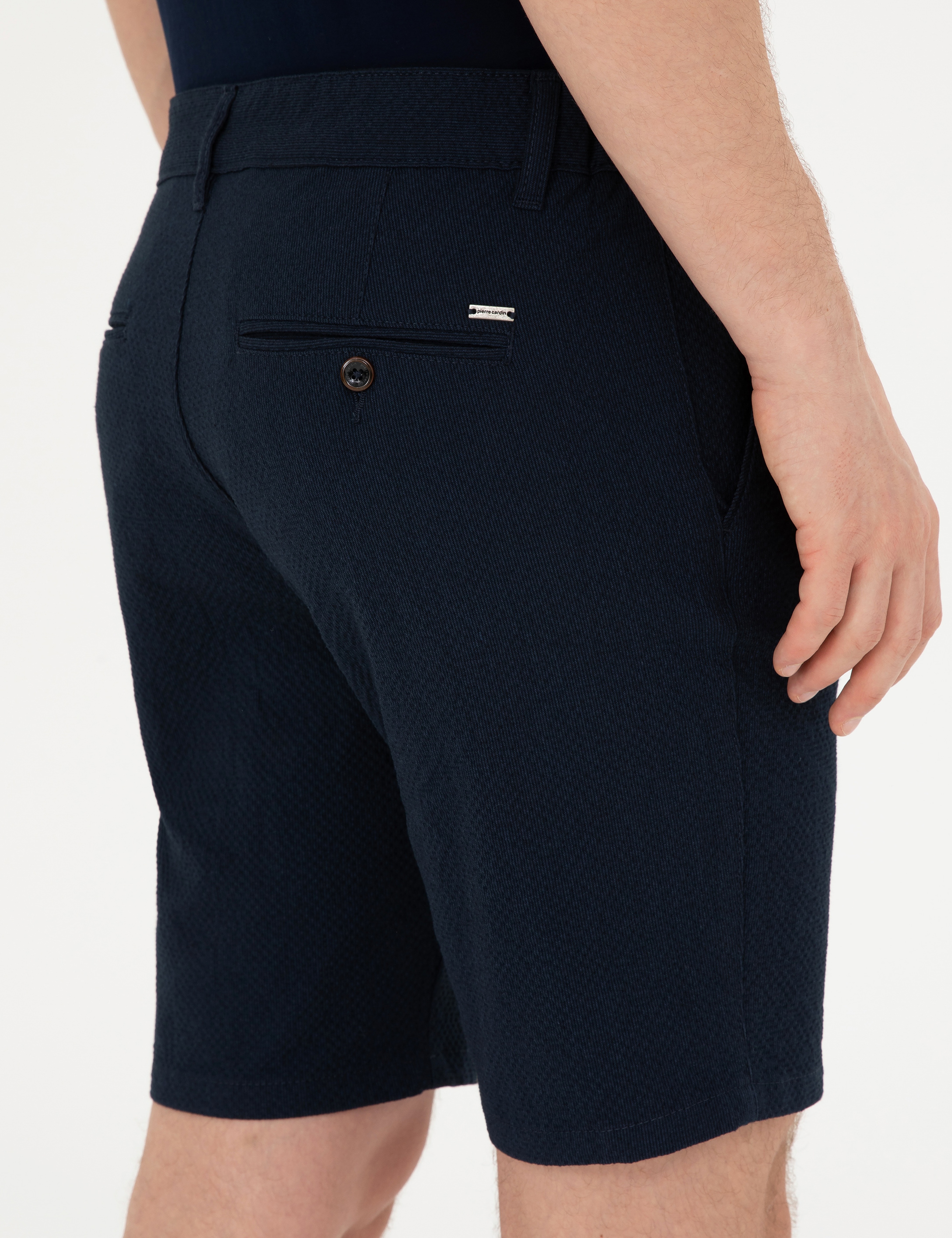 Lacivert Slim Fit Gofre Dokuma Şort - Image 6