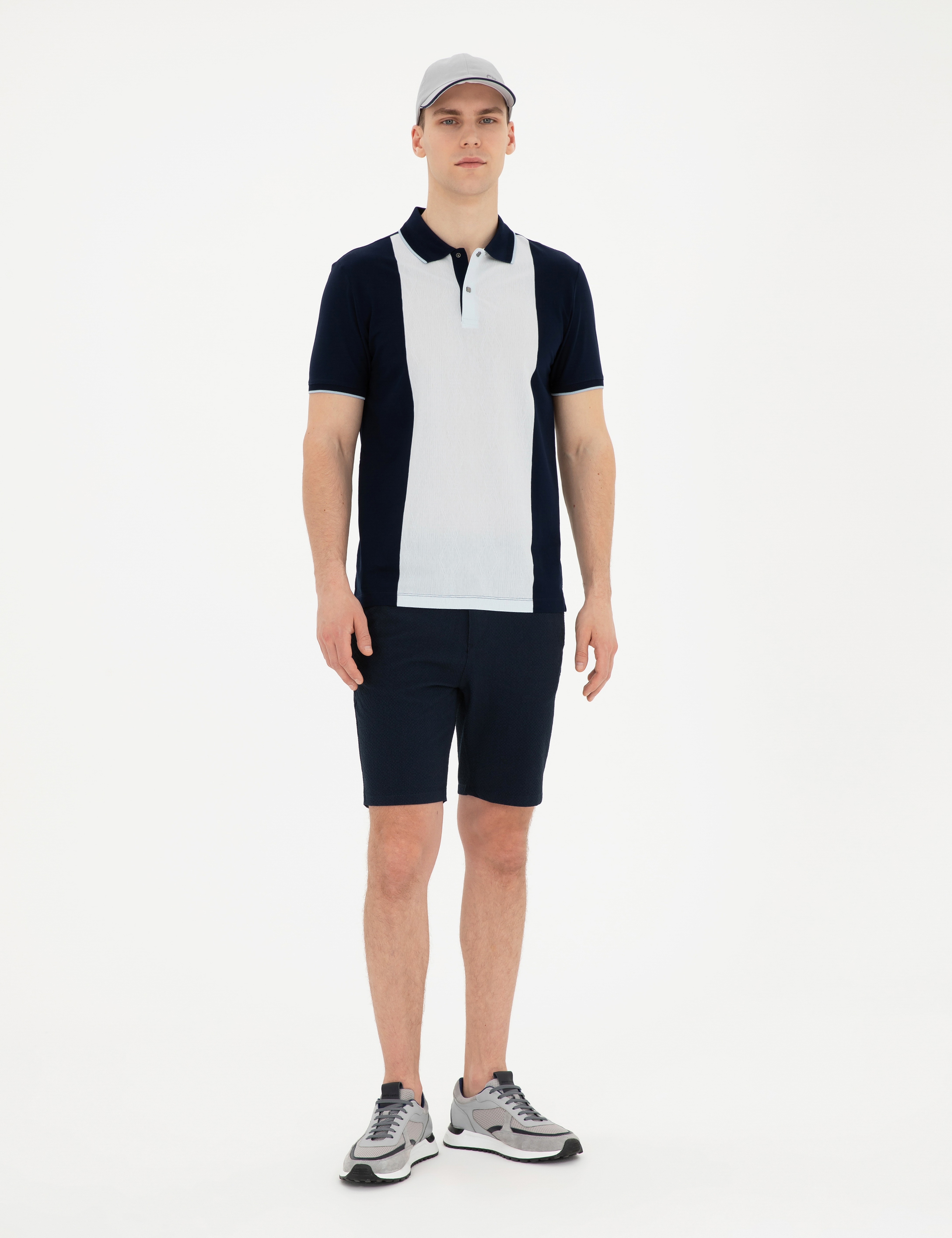 Lacivert Slim Fit Gofre Dokuma Şort - Image 3