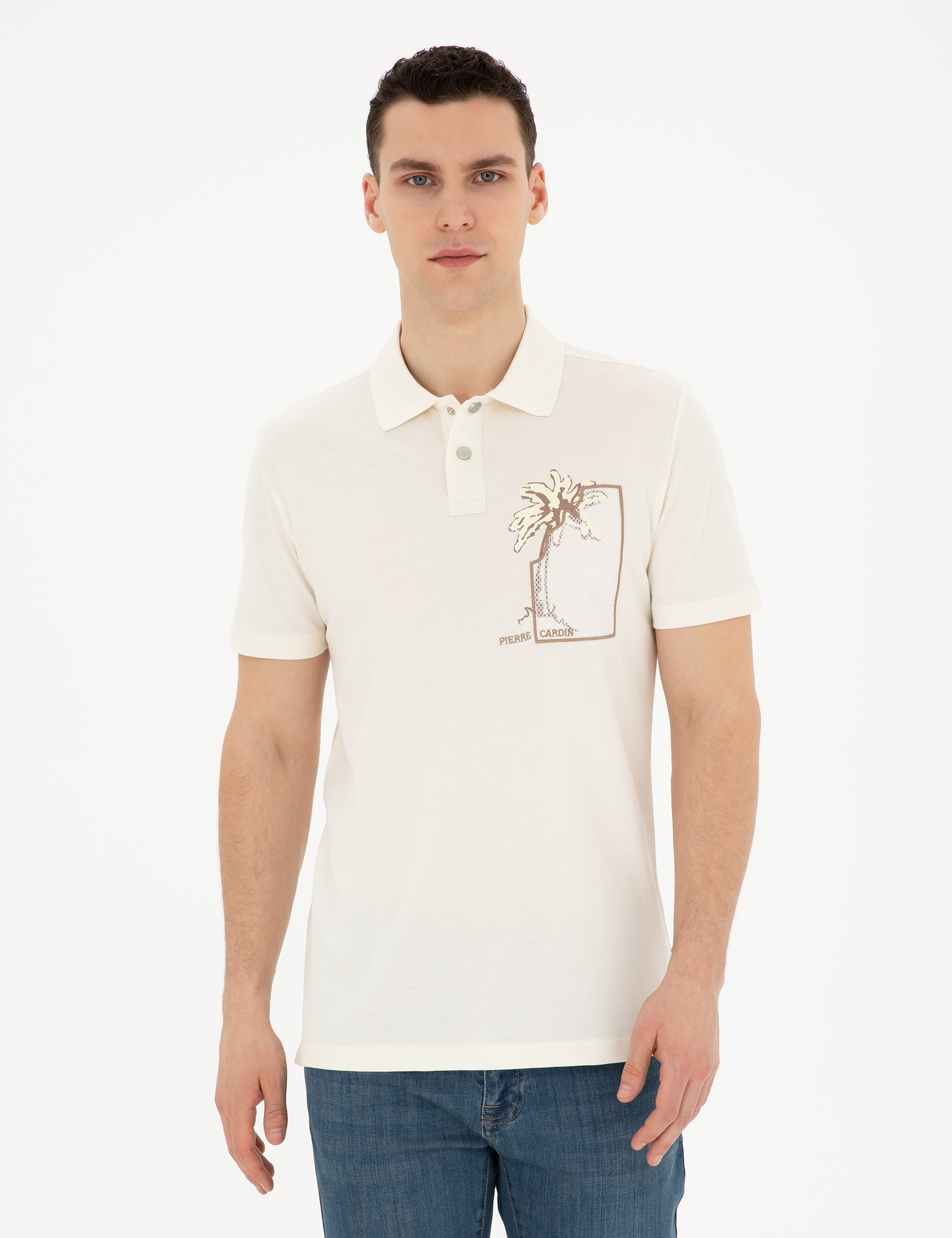 Ekru Slim Fit Tişört - Image 1