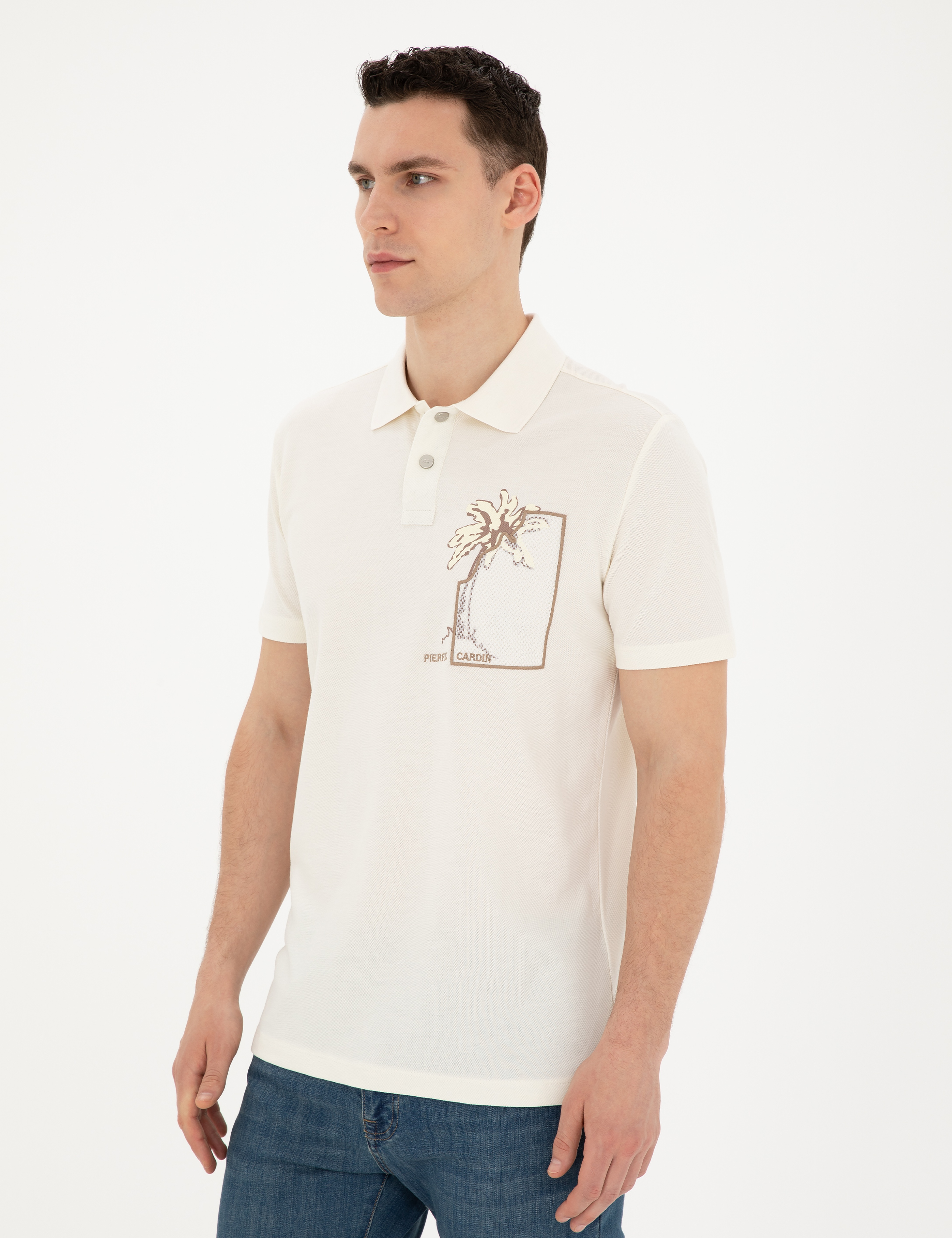 Ekru Slim Fit Tişört - Image 3