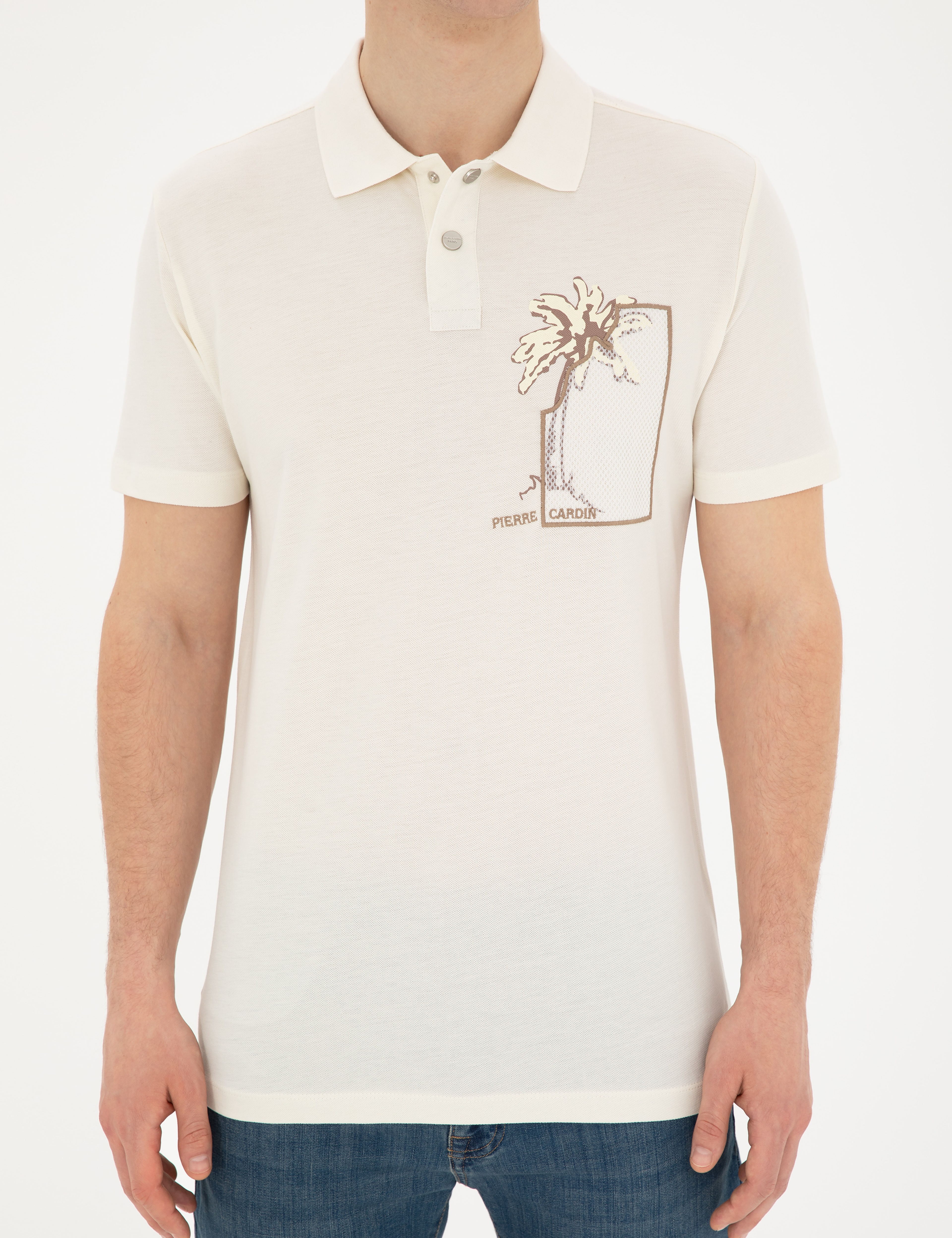 Ekru Slim Fit Tişört - Image 6