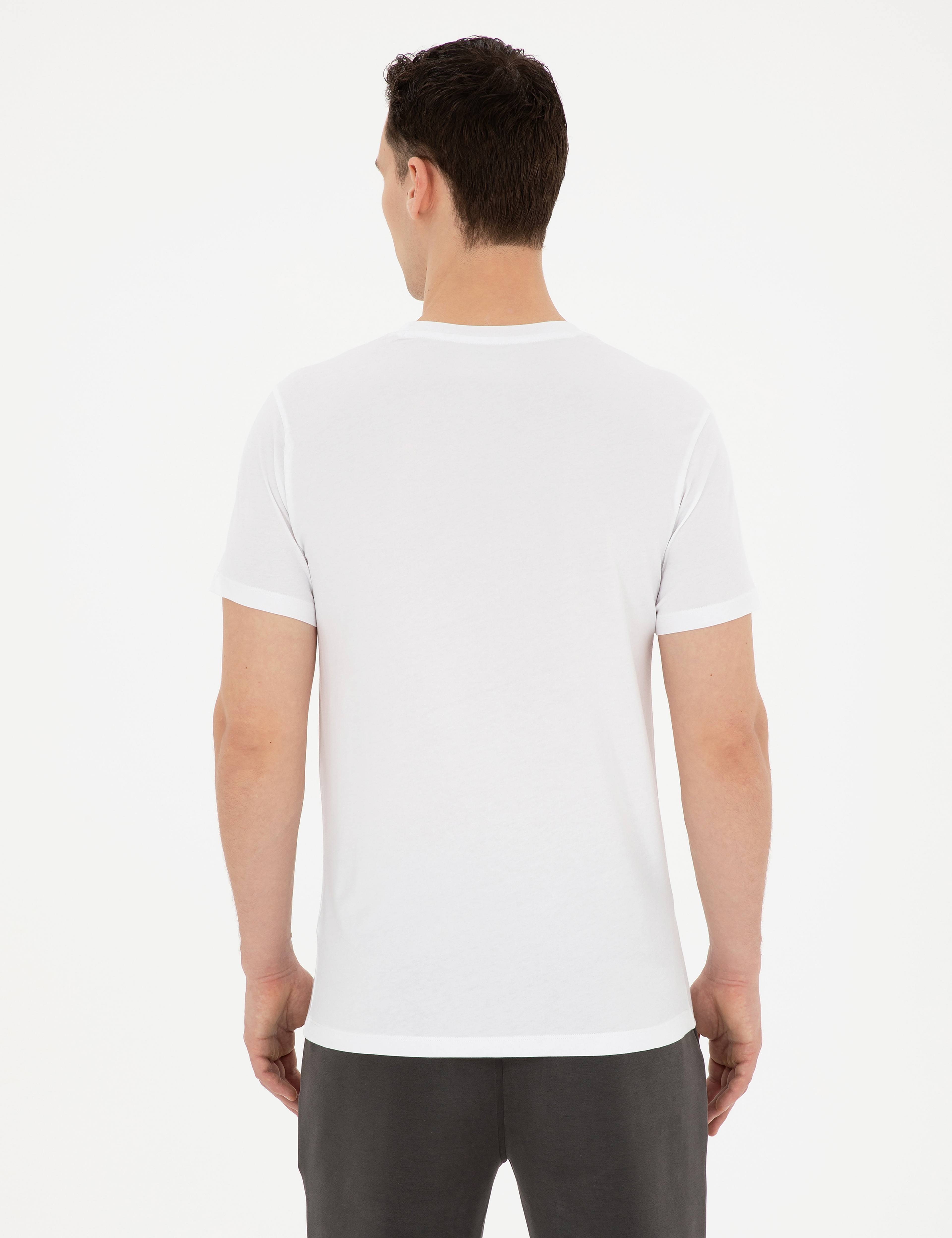 Beyaz Slim Fit %100 Pamuk Bisiklet Yaka Tişört - Image 5