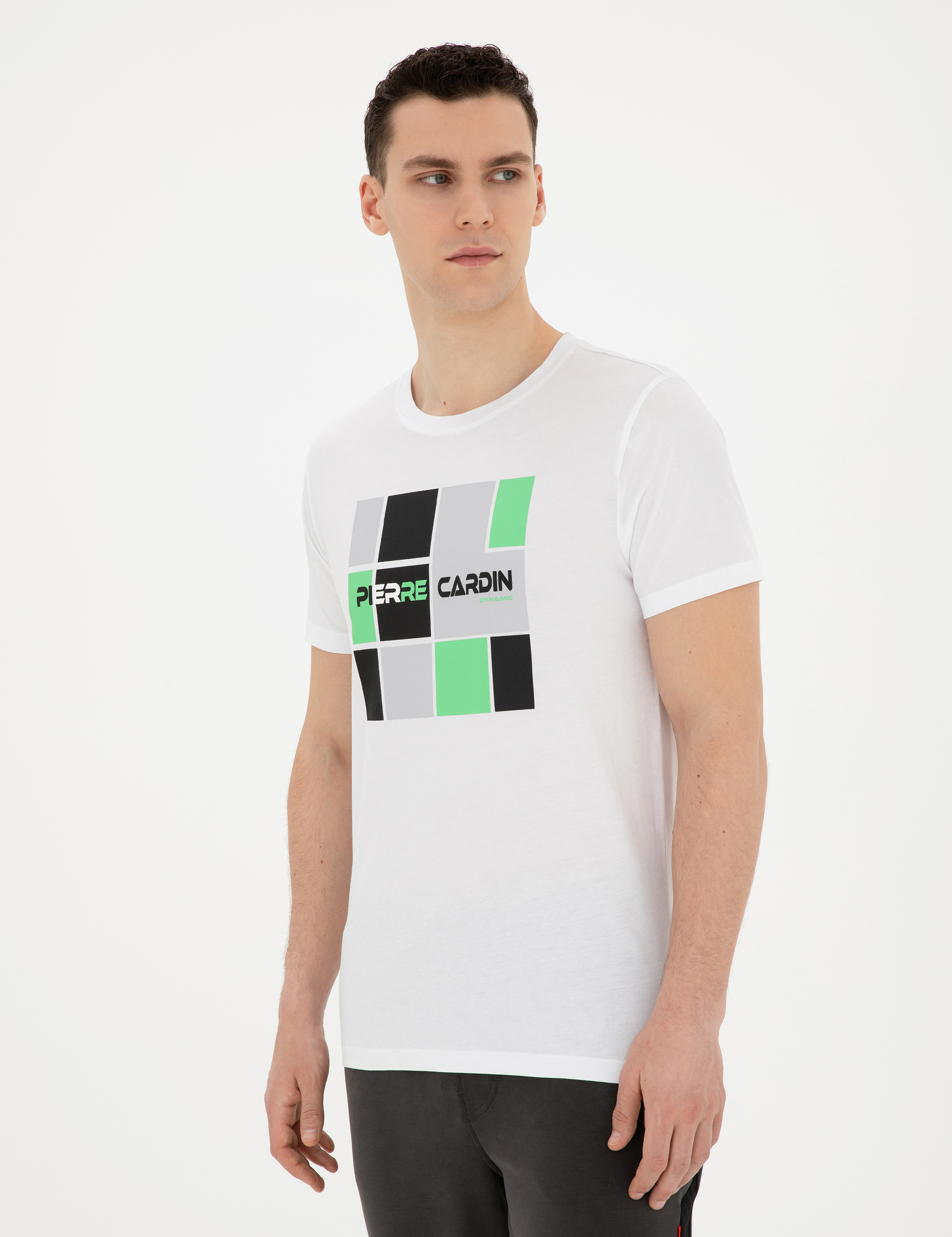 Beyaz Slim Fit %100 Pamuk Bisiklet Yaka Tişört - Image 3